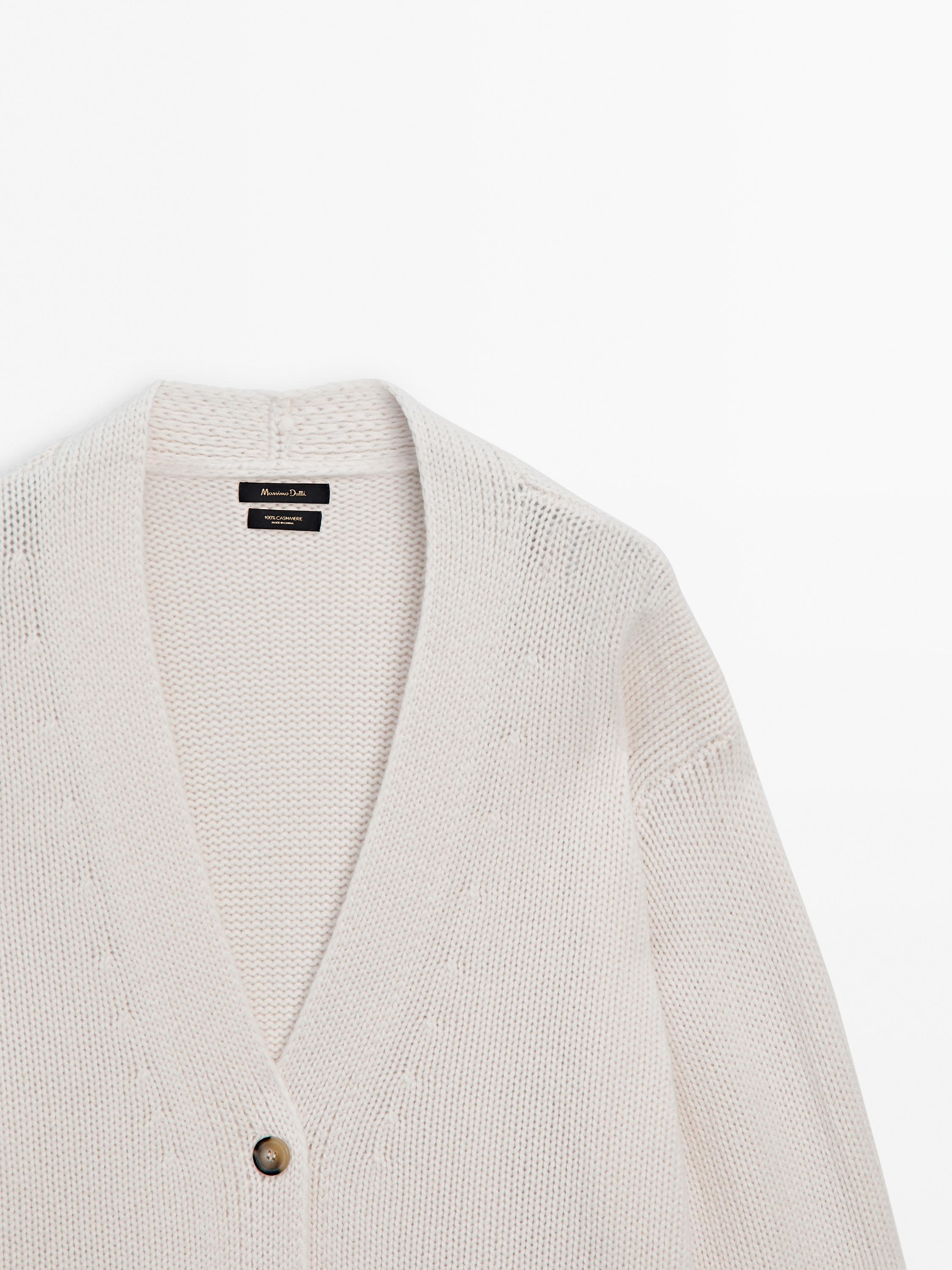 Long plain knit 100% cashmere cardigan