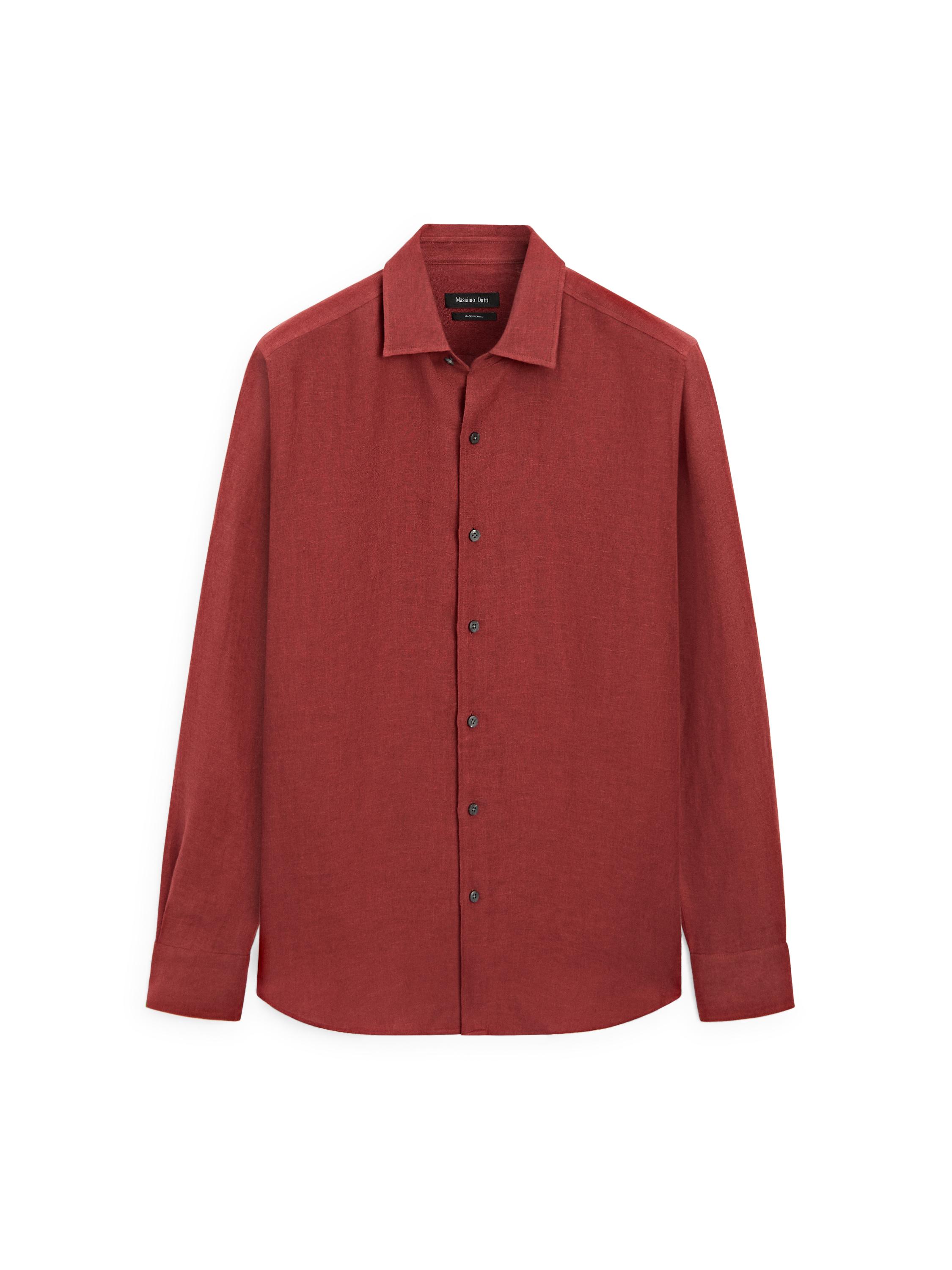 Textured 100% linen regular fit shirt — RED