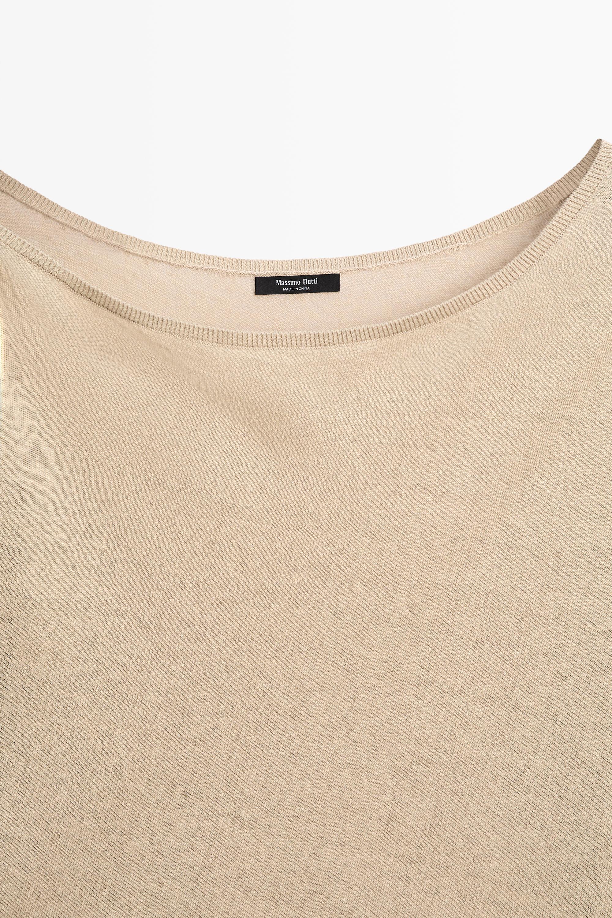 Flowing 100% linen off-the-shoulder sweater — TAUPE GREY