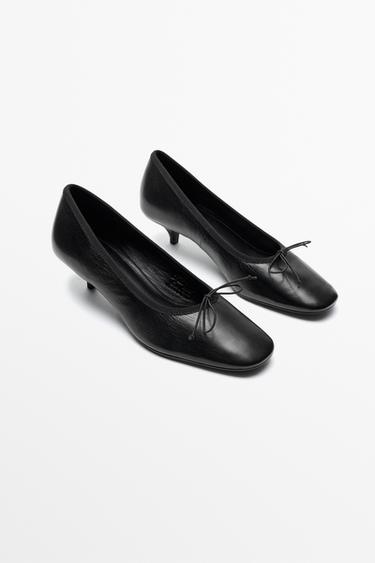 Leather heeled ballerina — BLACK 2