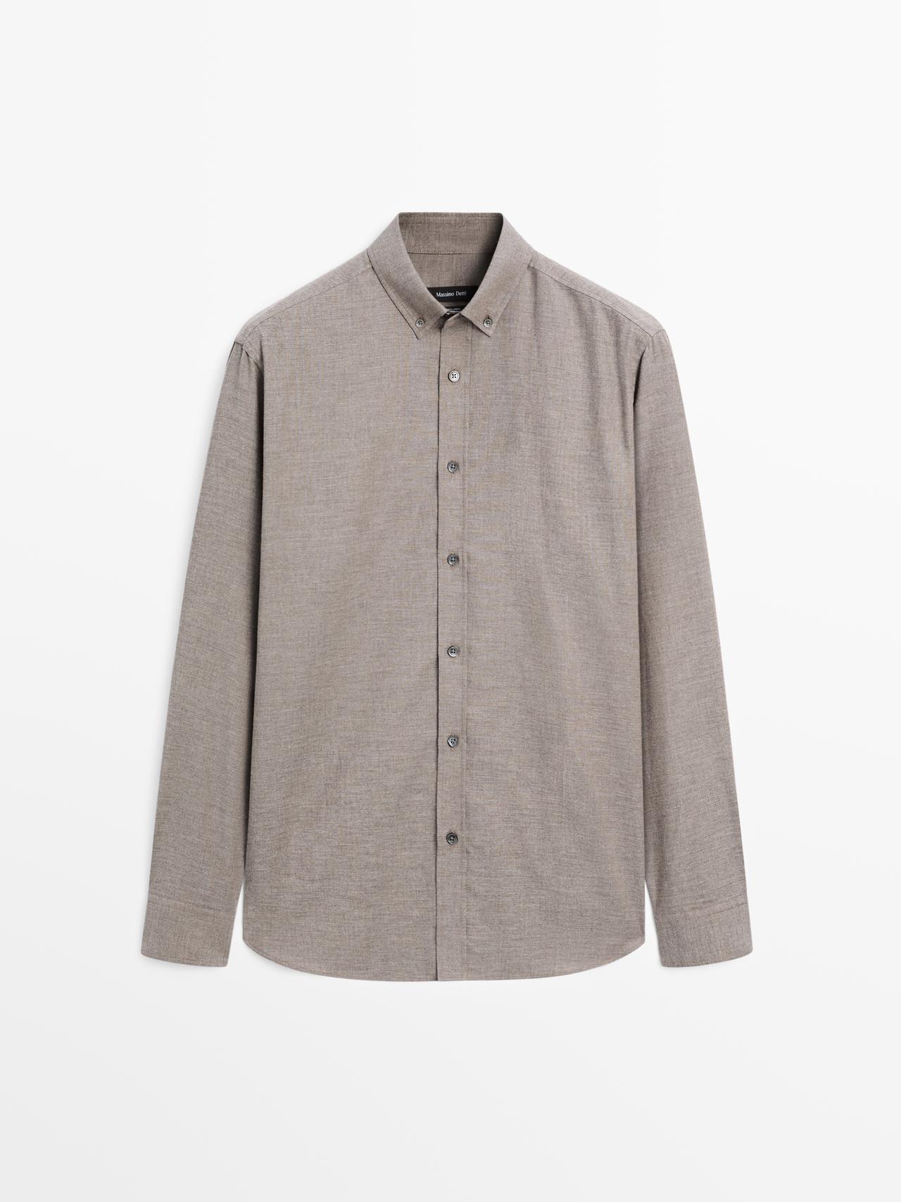 Massimo Dutti - Heren - Zacht Gemêleerd Overhemd Regular Fit - Mink - M