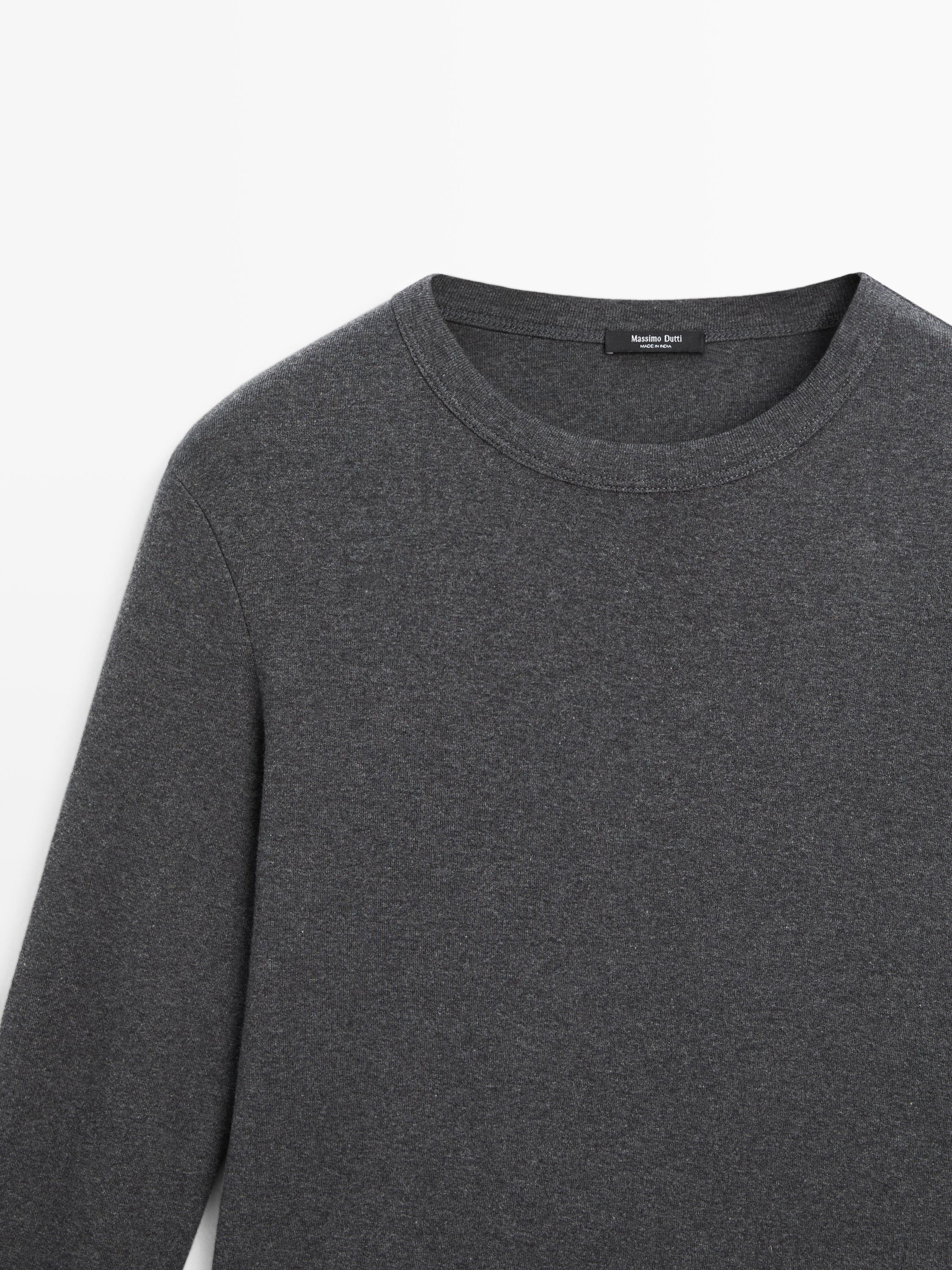 Ribbed long sleeve melange T-shirt — ANTHRACITE GREY