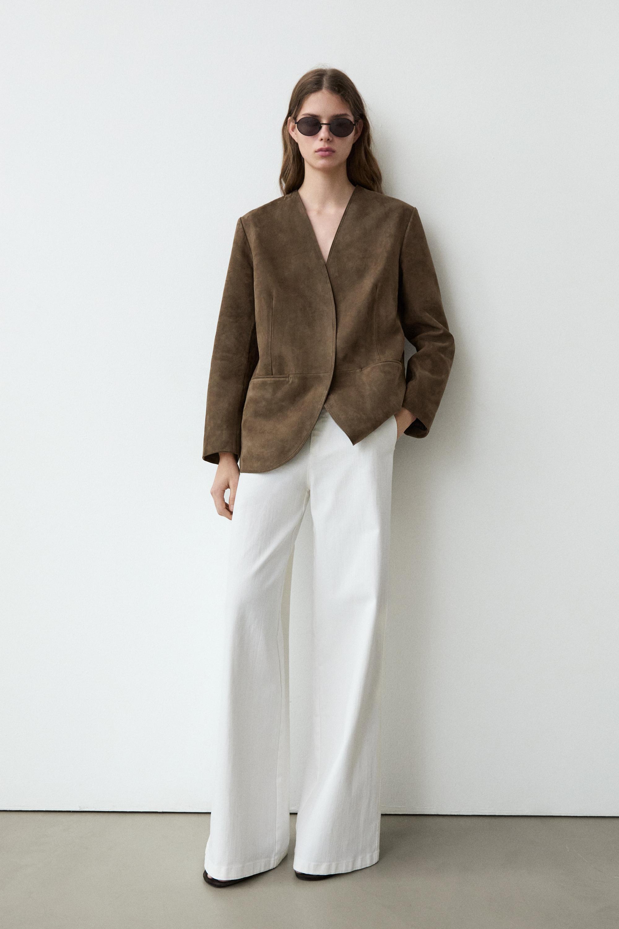 Suede leather blazer — MOLE BROWN