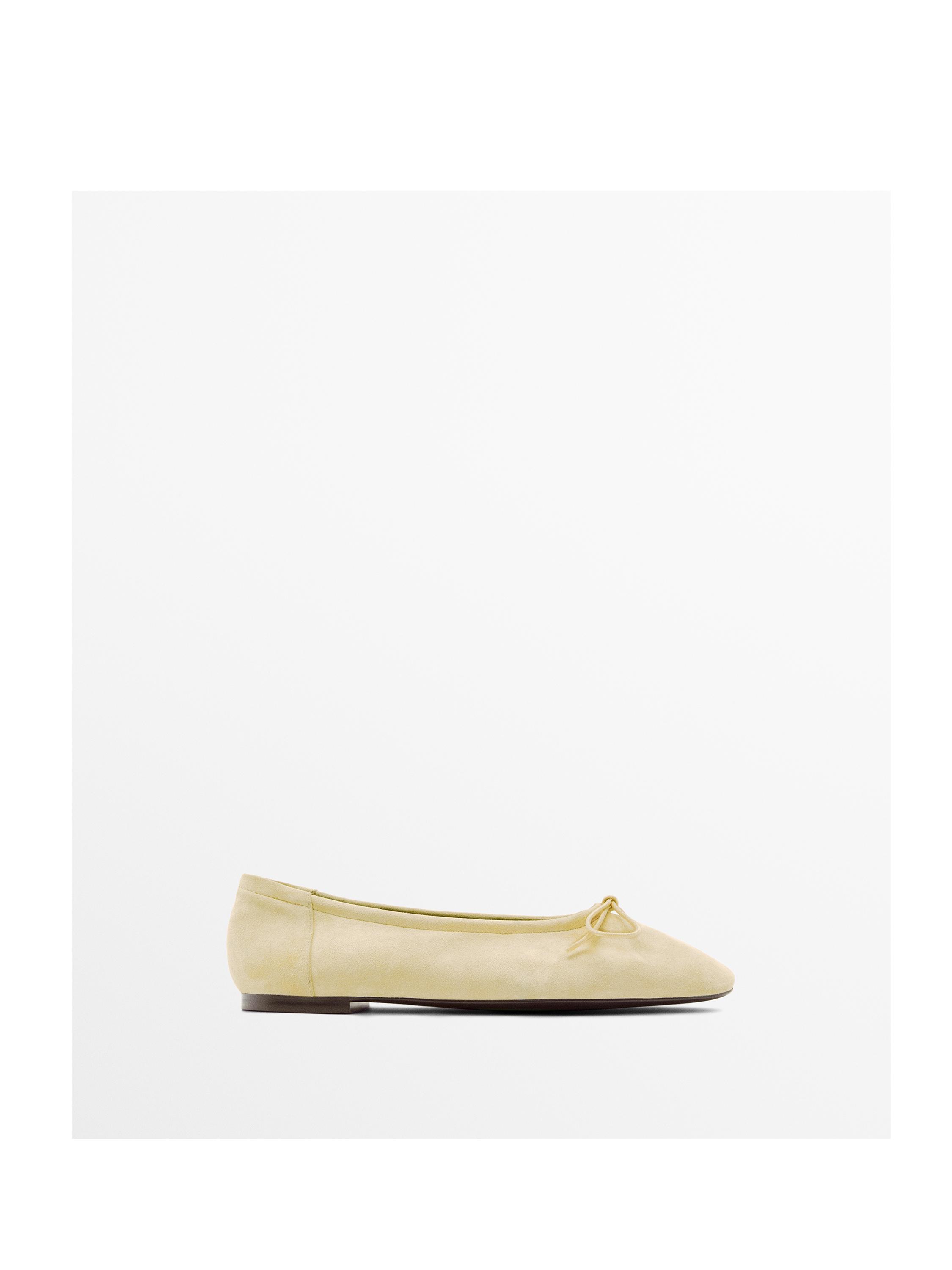 Gathered ballet flats with bow — BEIGE