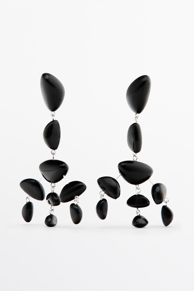 Large gemstone dangle earrings — BLACK