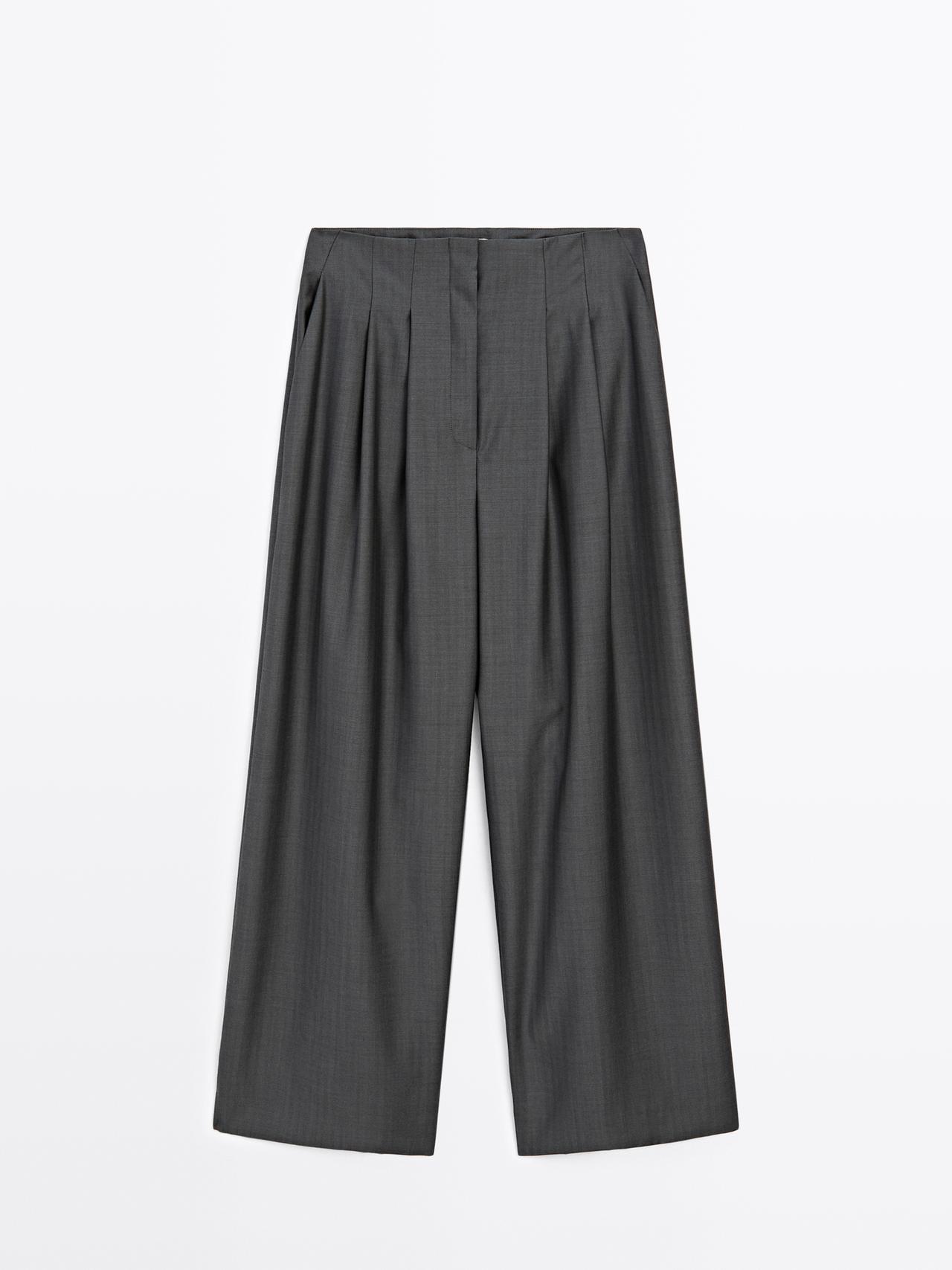 Massimo Dutti - Dame - Bukser I 100% Uld Med Læg - Studio - Grå - 38