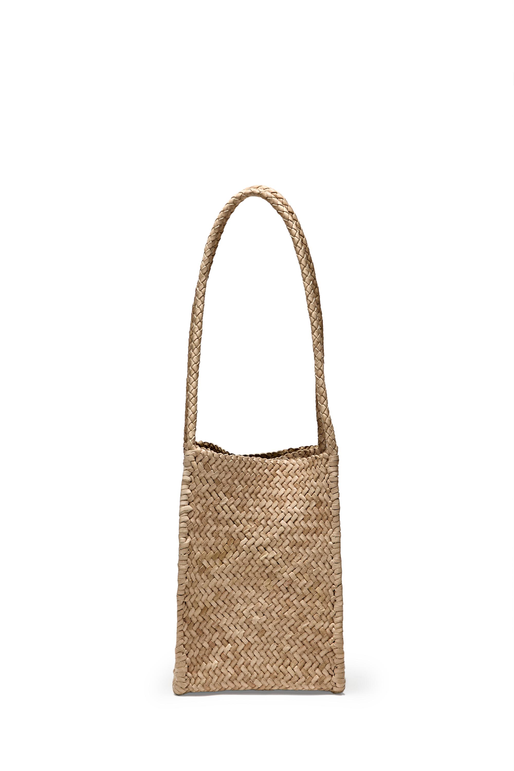 Nappa leather woven bucket bag — CREAM