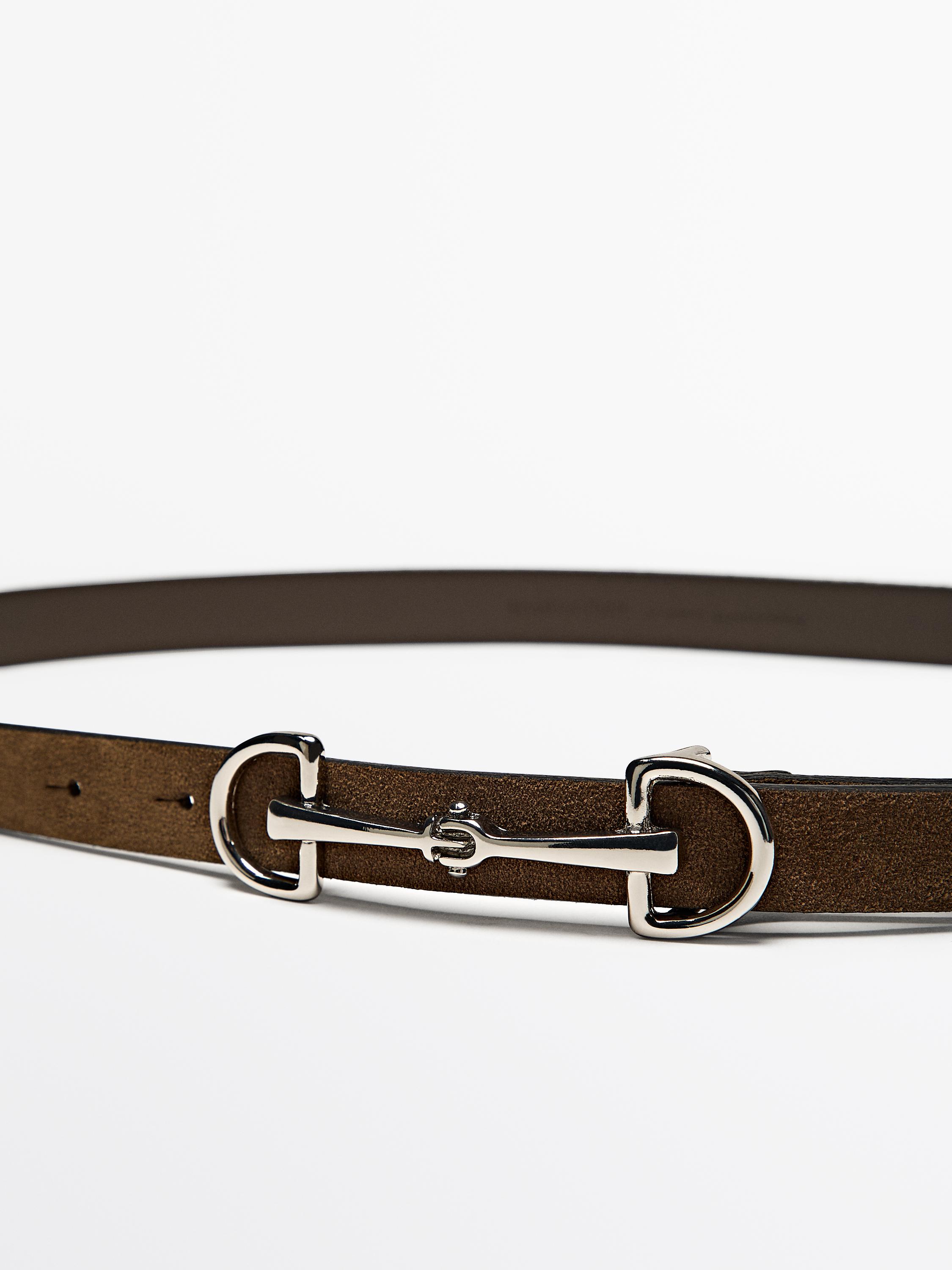 Nickel split leather equestrian belt