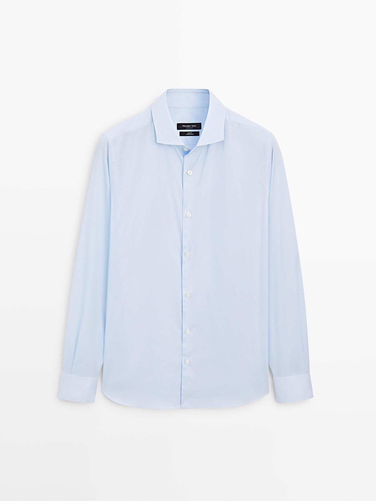 Camisa Slim Fit 100% Algodão - Celeste - 40 - Massimo Dutti - Homem