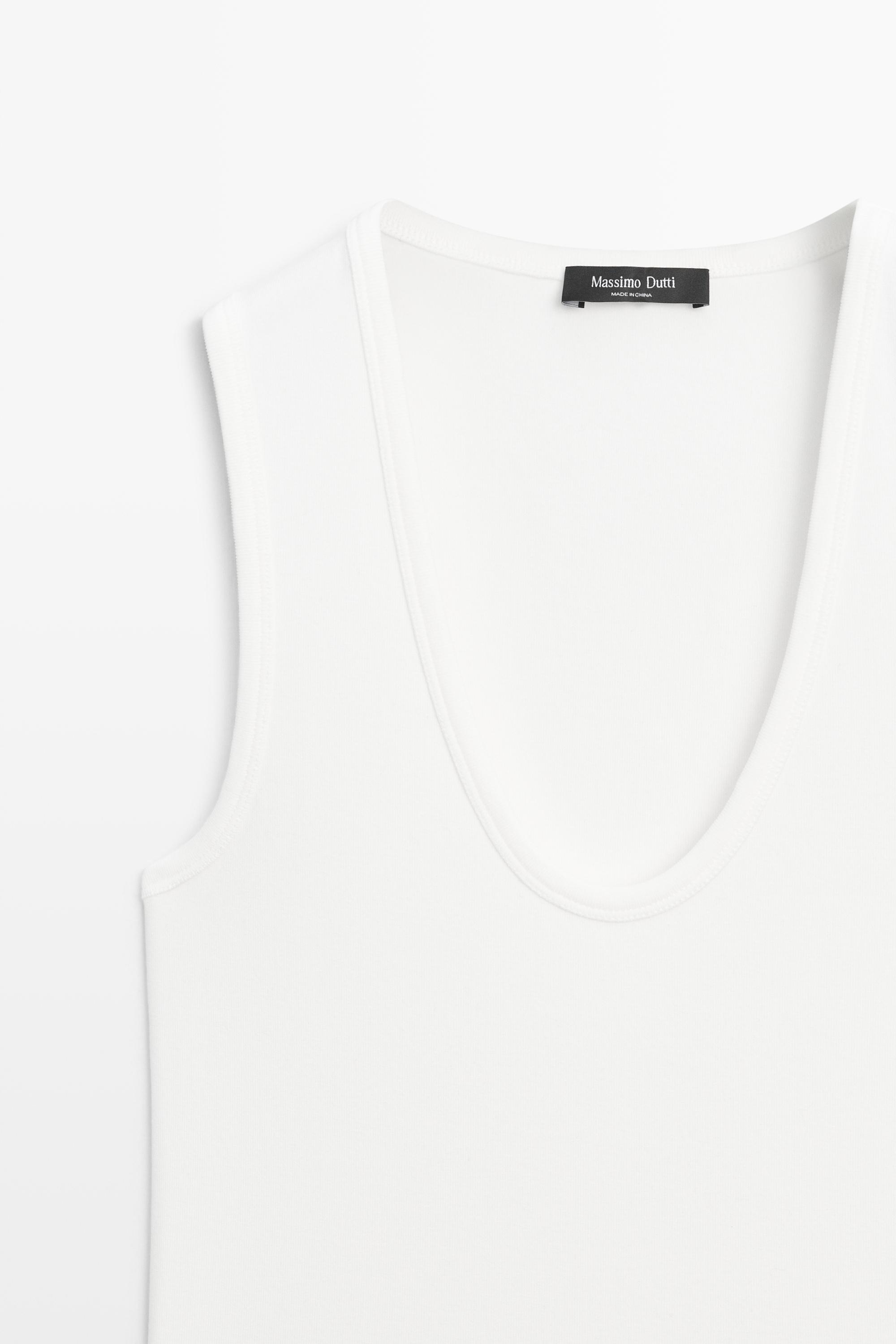 Cotton blend V-neck top — WHITE