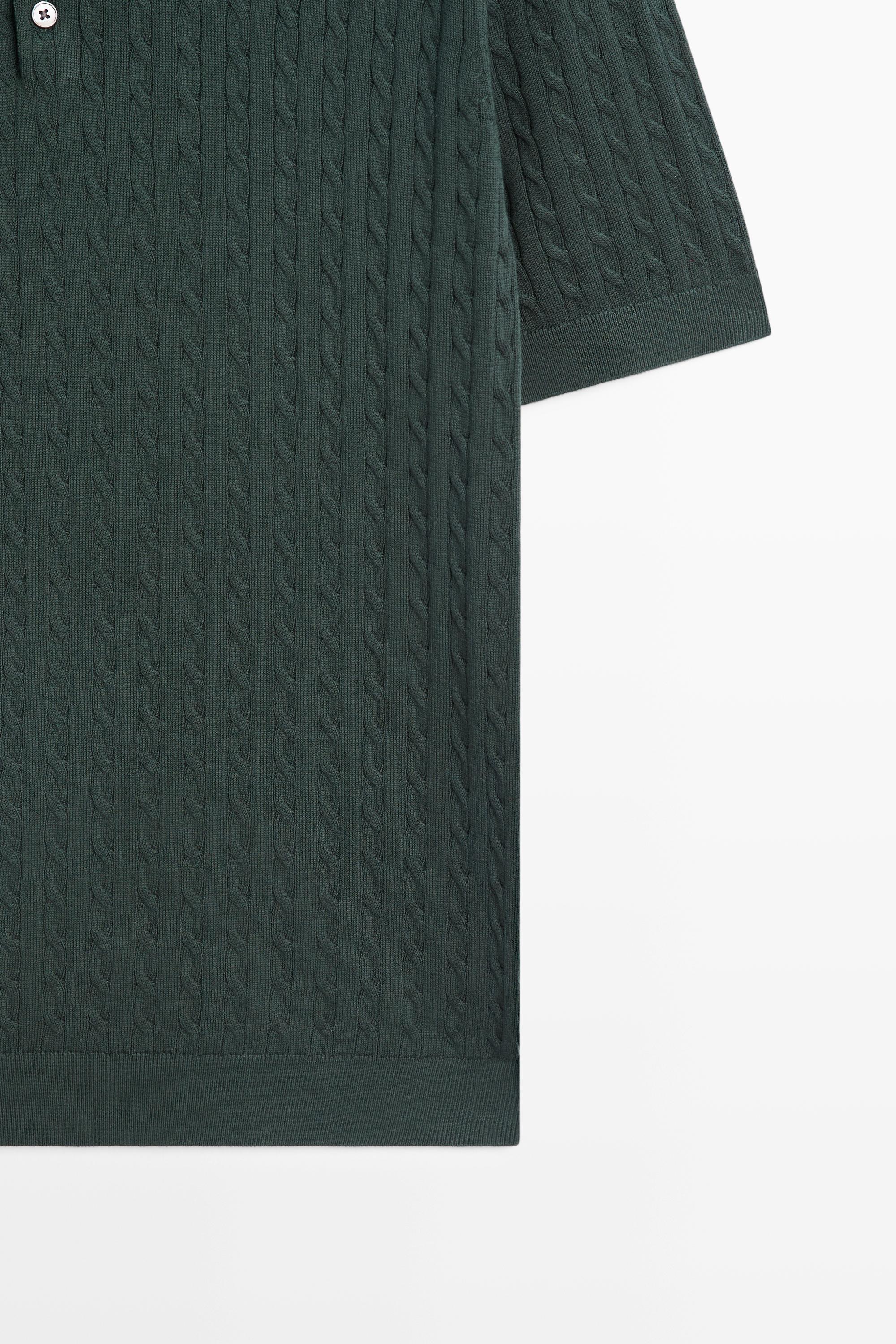 100% cotton cable-knit polo shirt — DARK BOTTLE GREEN