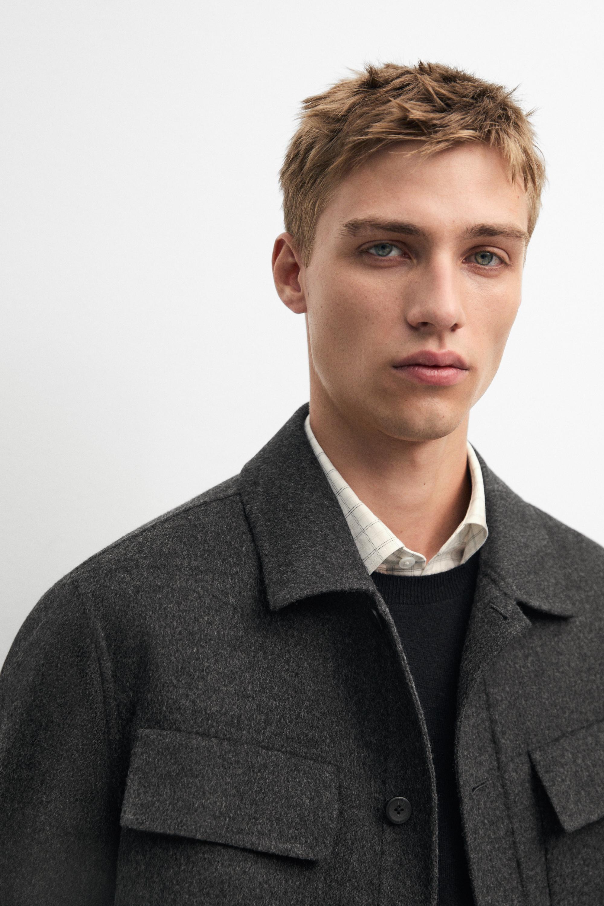 Wool blend overshirt with pocket detail — CHARCOAL