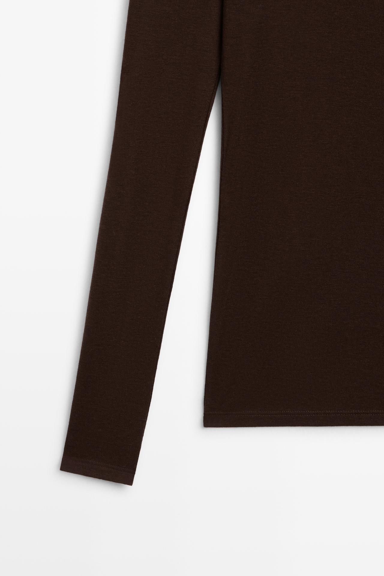 Long sleeve T-shirt with lingerie-inspired detail — BROWN