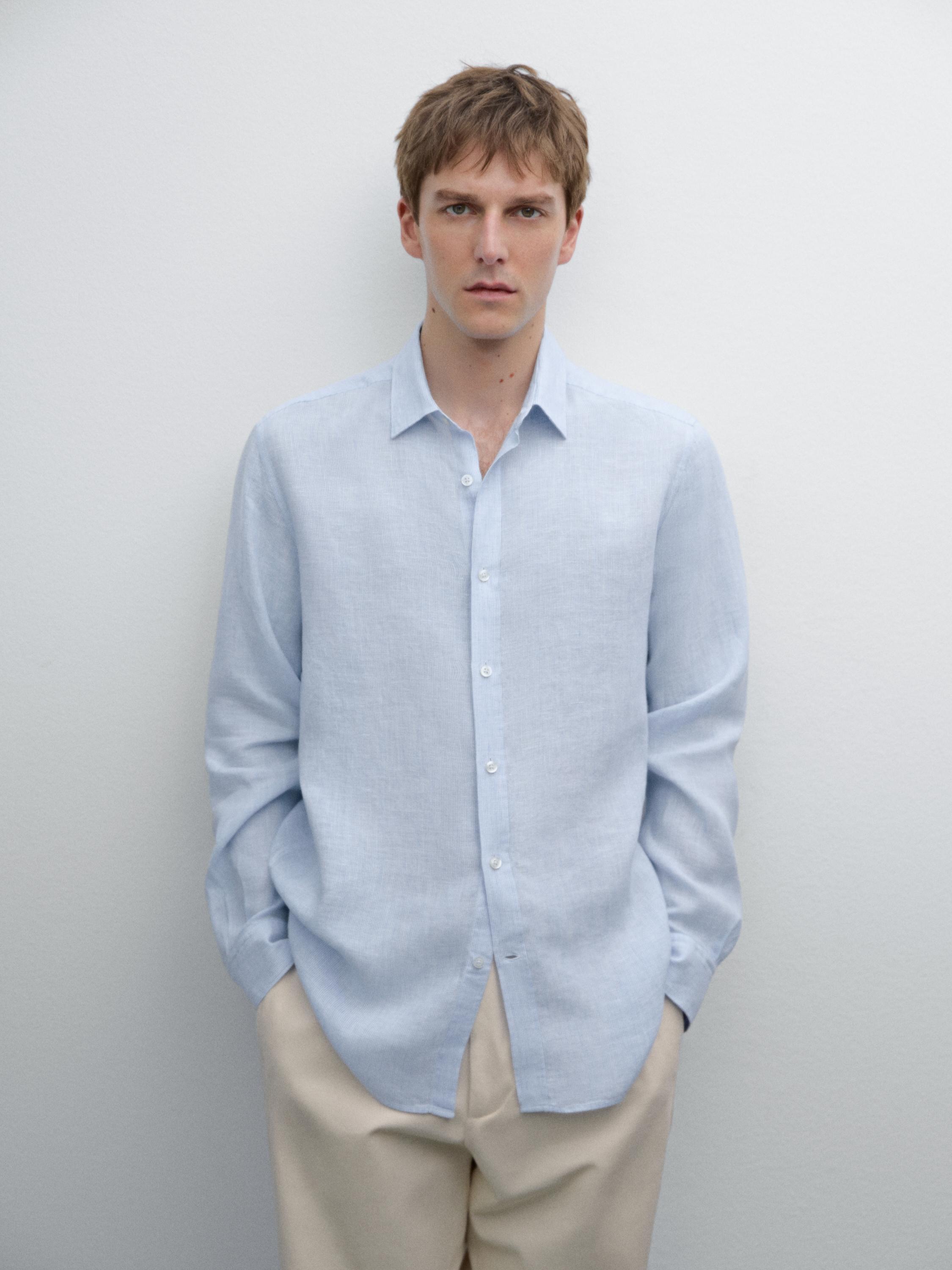 Chemise slim à rayures en lin