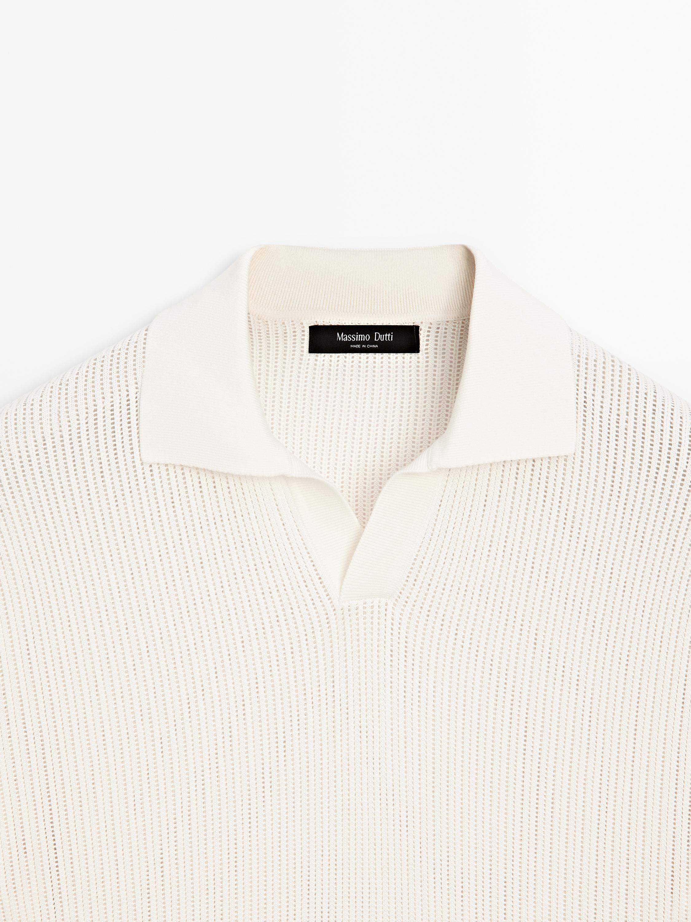 Cutwork V-neck polo shirt