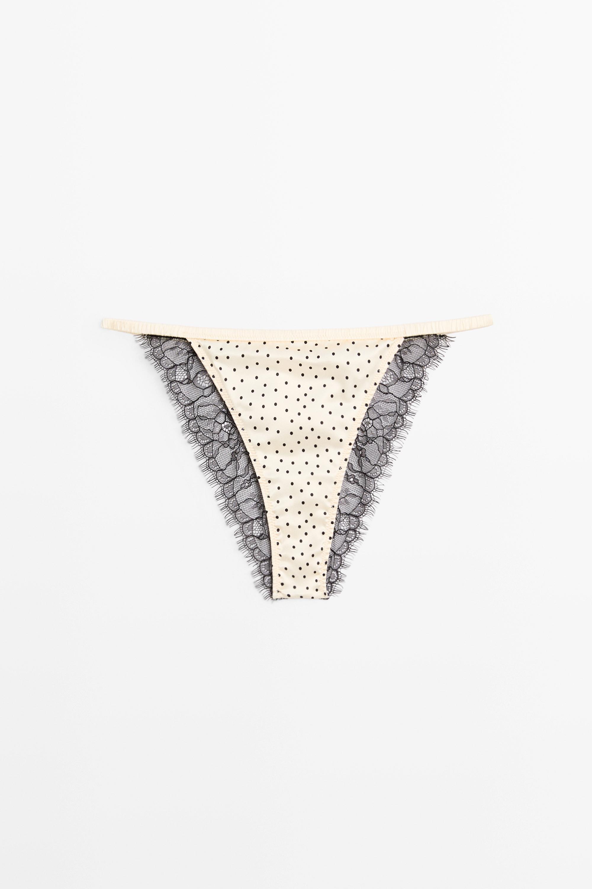Polka dot briefs with lace detail — CREAM