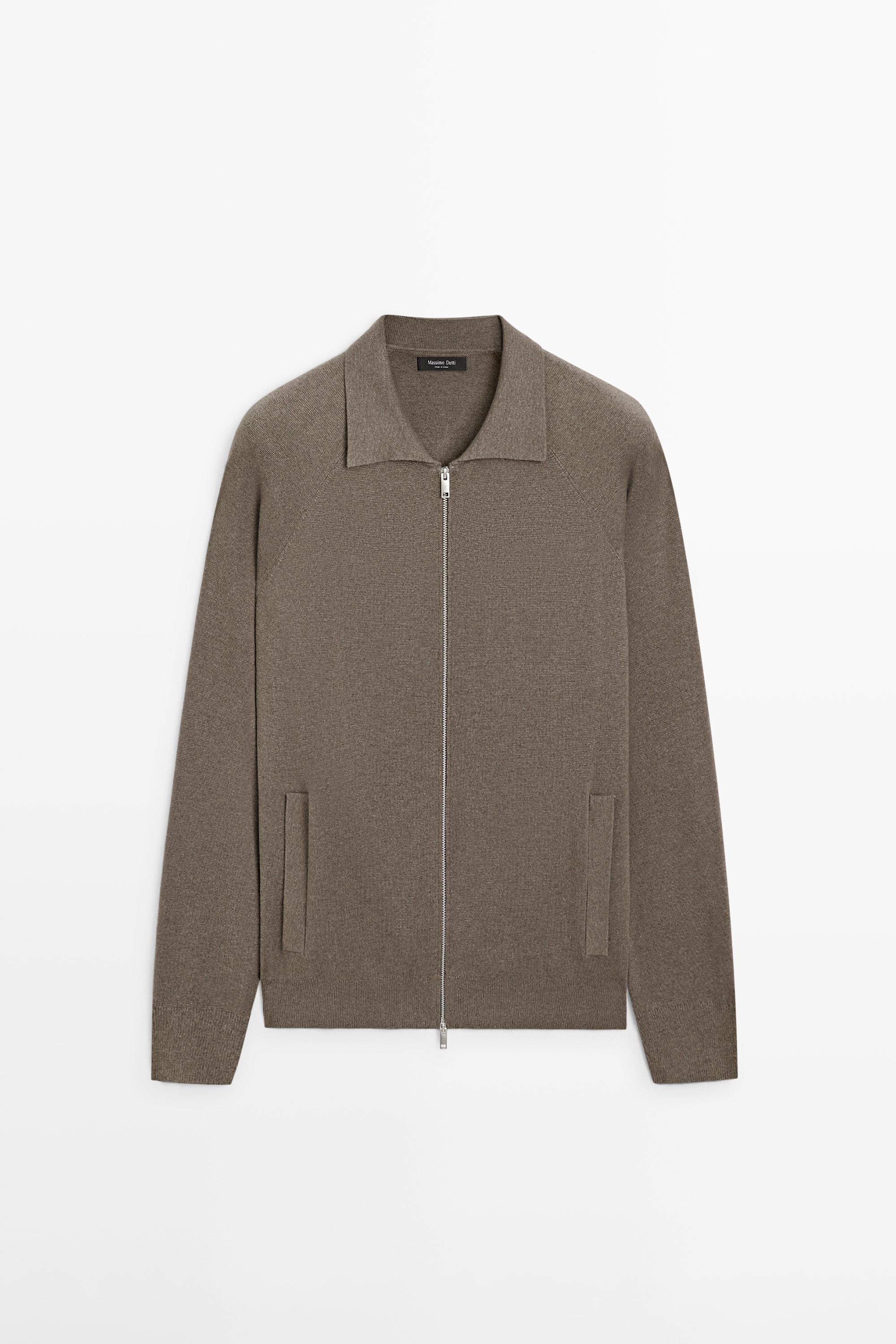 Cotton blend zip-up knit cardigan