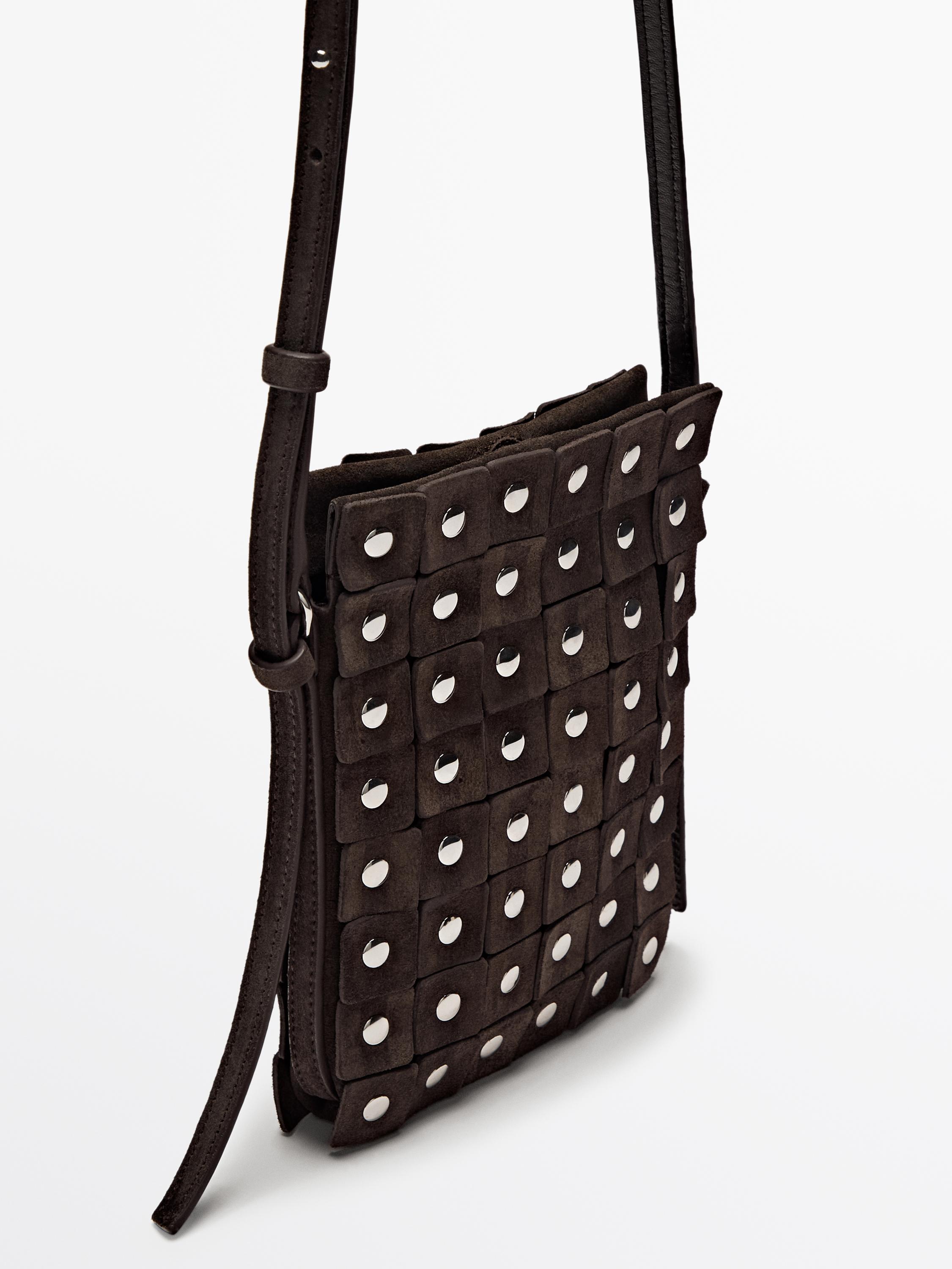Split suede mini crossbody bag with studs