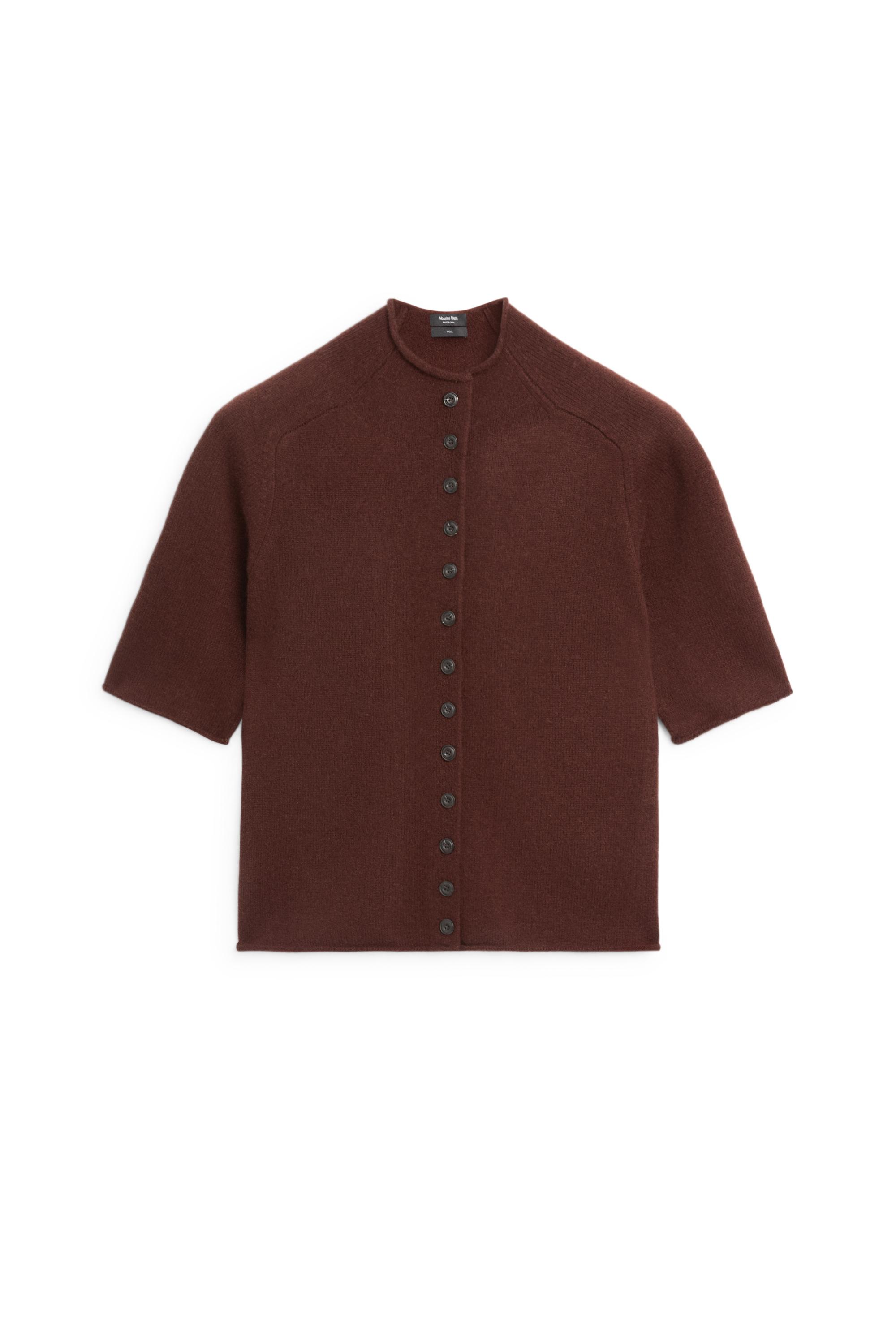 100% wool funnel neck knit cardigan — MAROON
