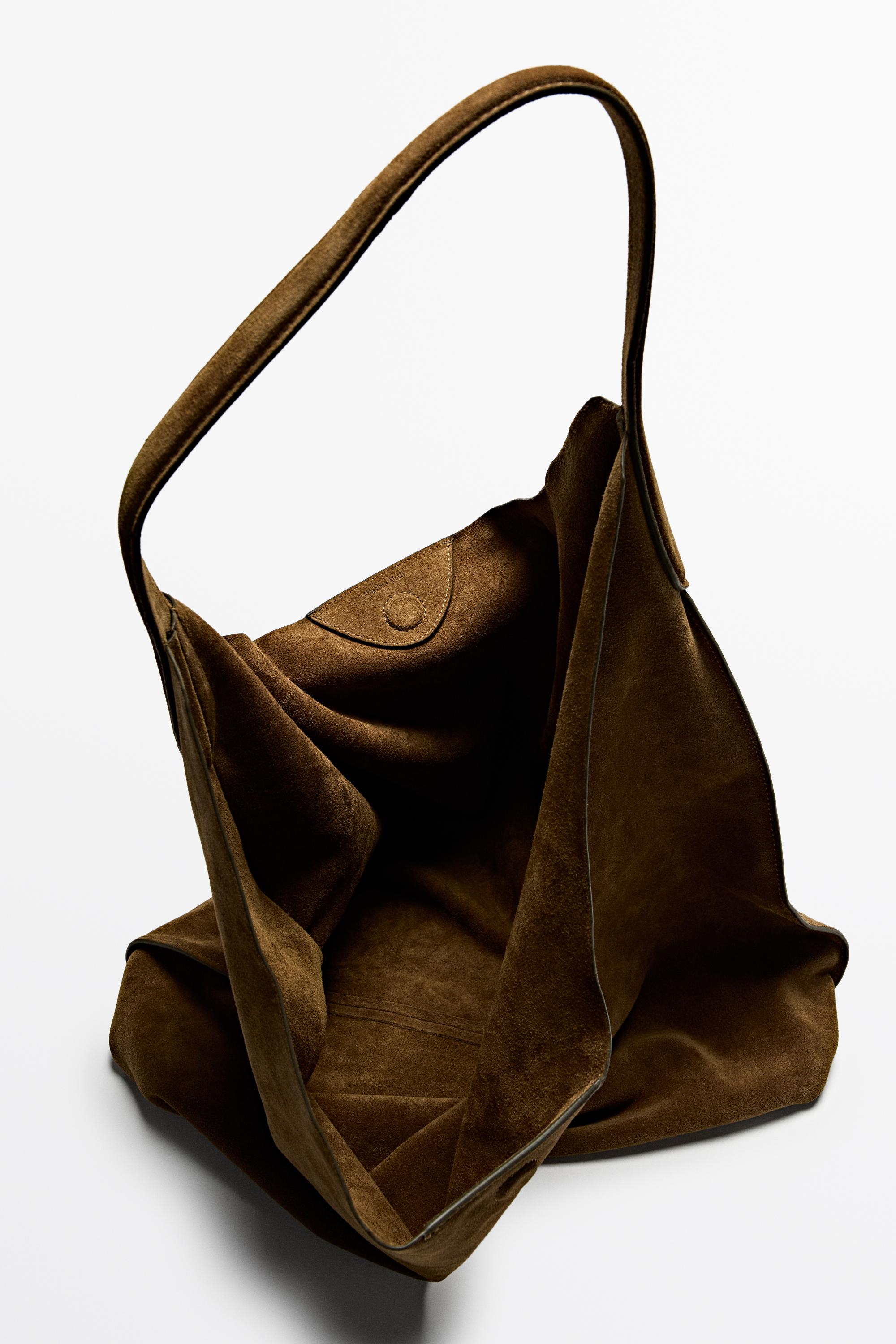Maxi split suede leather shoulder bag — KHAKI GREEN
