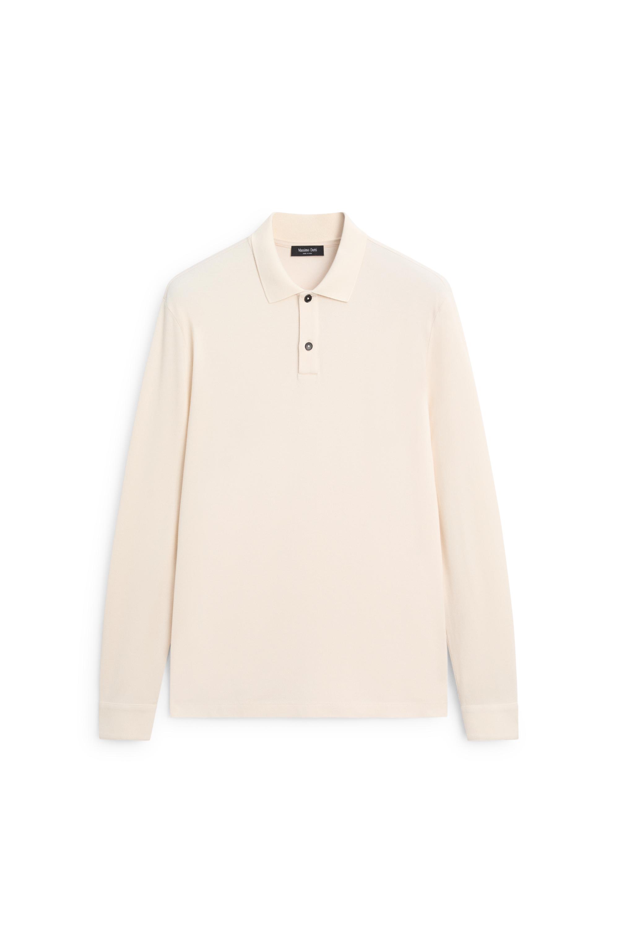 100% cotton micro-textured knit polo shirt — BEIGE