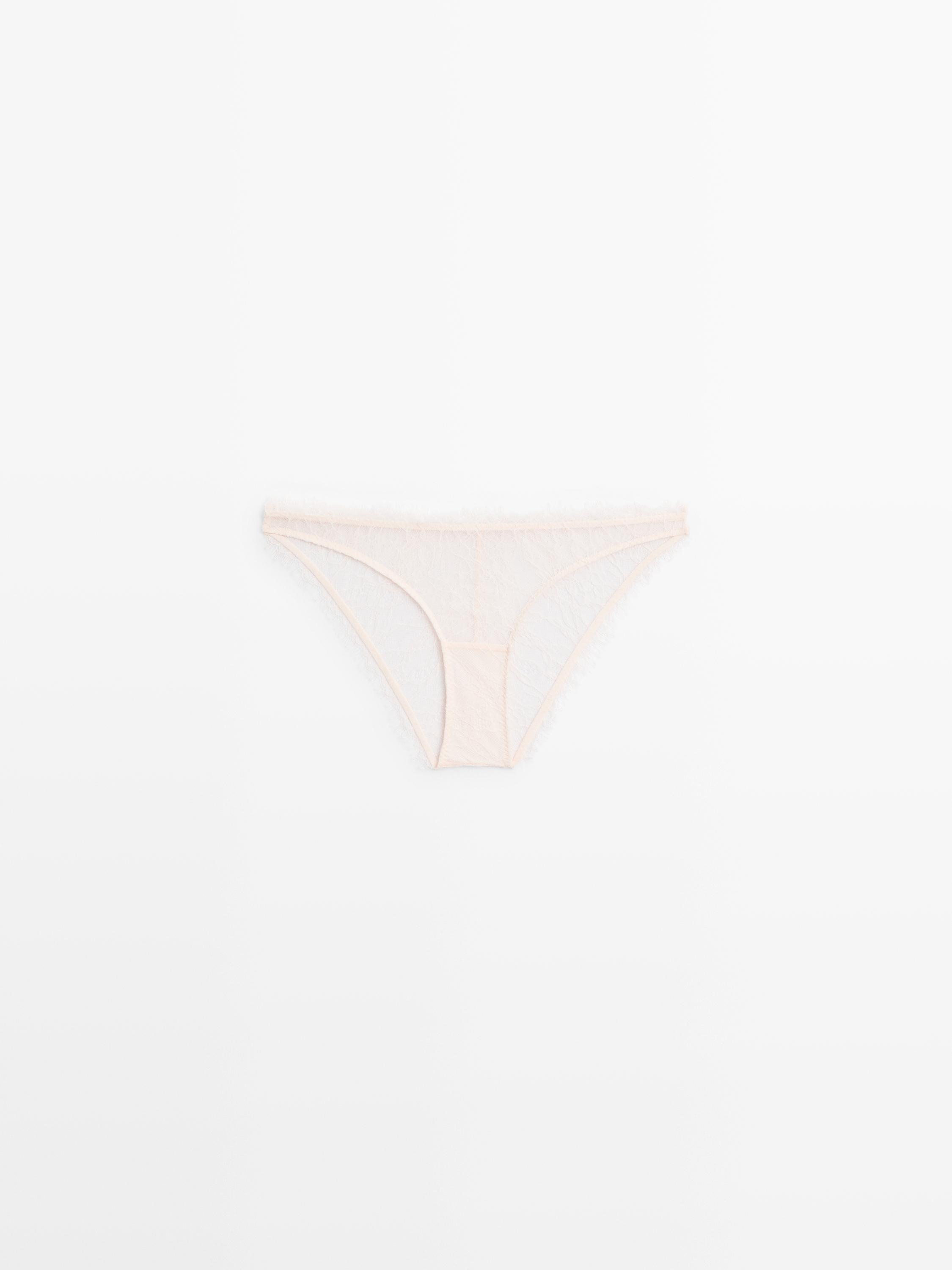 Lace briefs with frayed detail — CREAM
