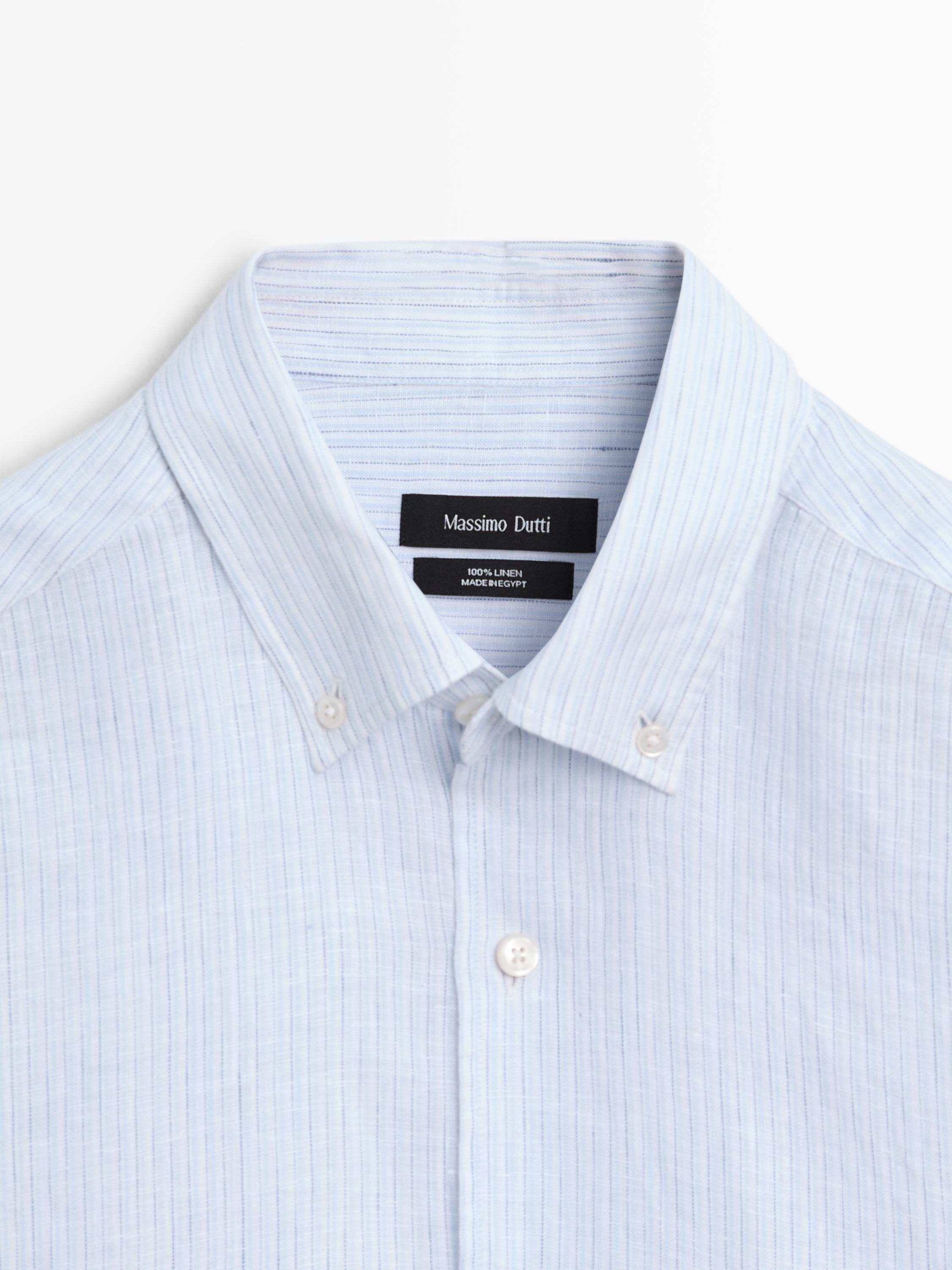Regular fit 100% linen striped shirt — Sky blue