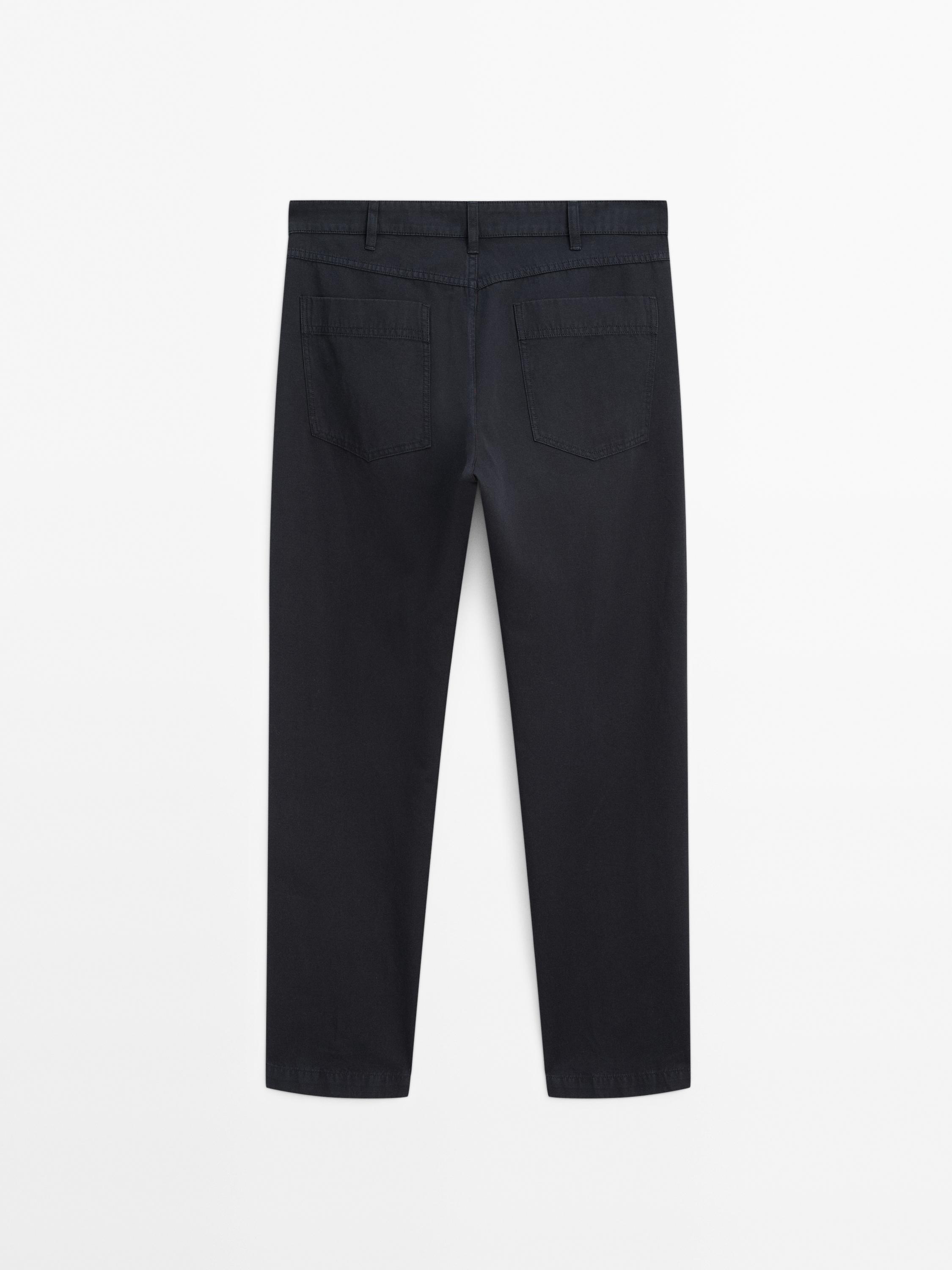 Relaxed fit cotton blend denim trousers