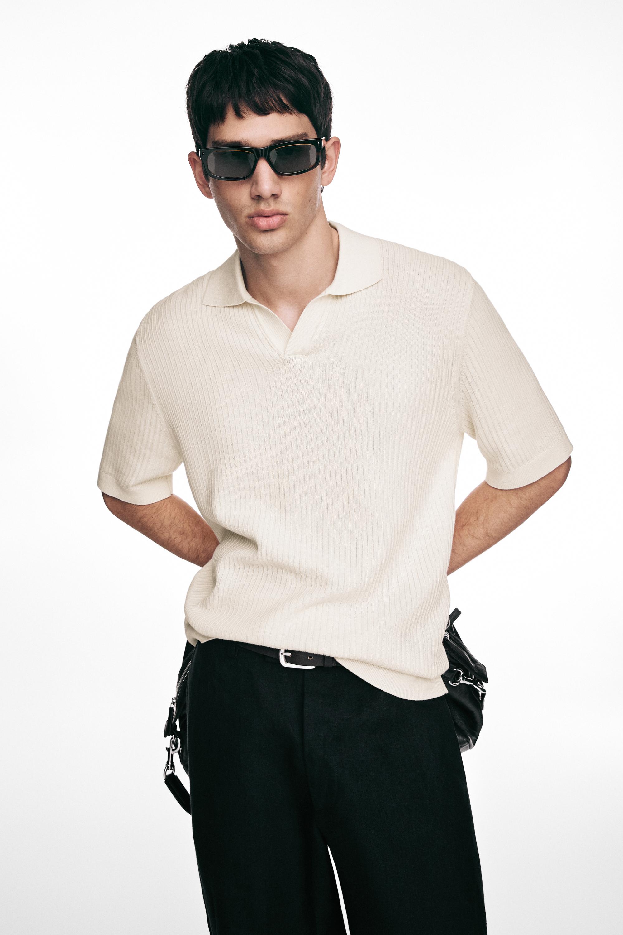 Regular fit cotton knit polo shirt — CREAM