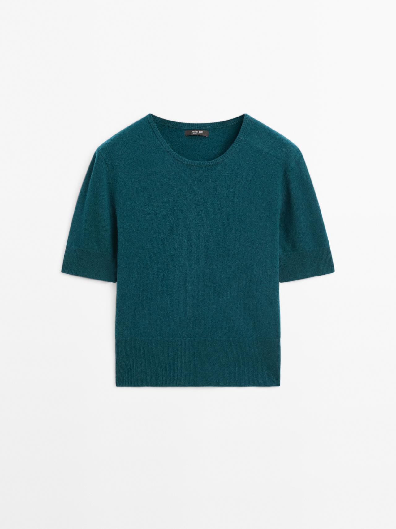 Massimo Dutti - Dame - Kortærmet Trøje I Uldblanding - Blå - L