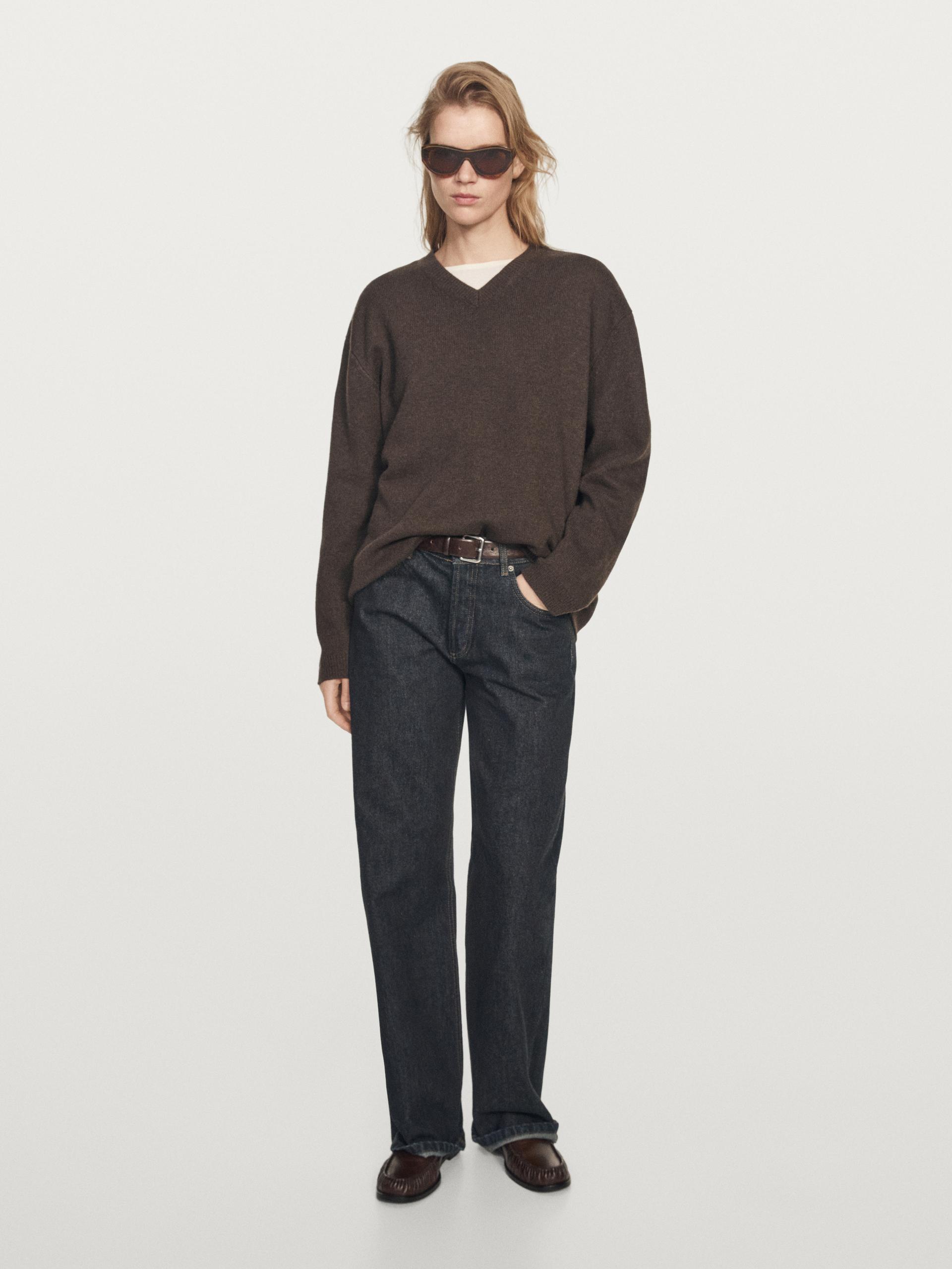 Maglia Oversize Con Scollo A V - Marrone - M - Massimo Dutti - Femminile