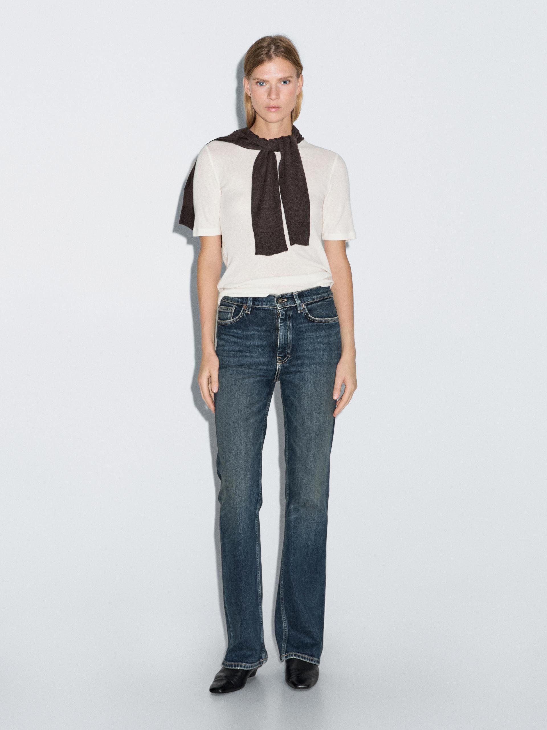 Jeansy Bootcut Z Wysokim Stanem - Średni Niebieski - 34 - Massimo Dutti - Kobieta