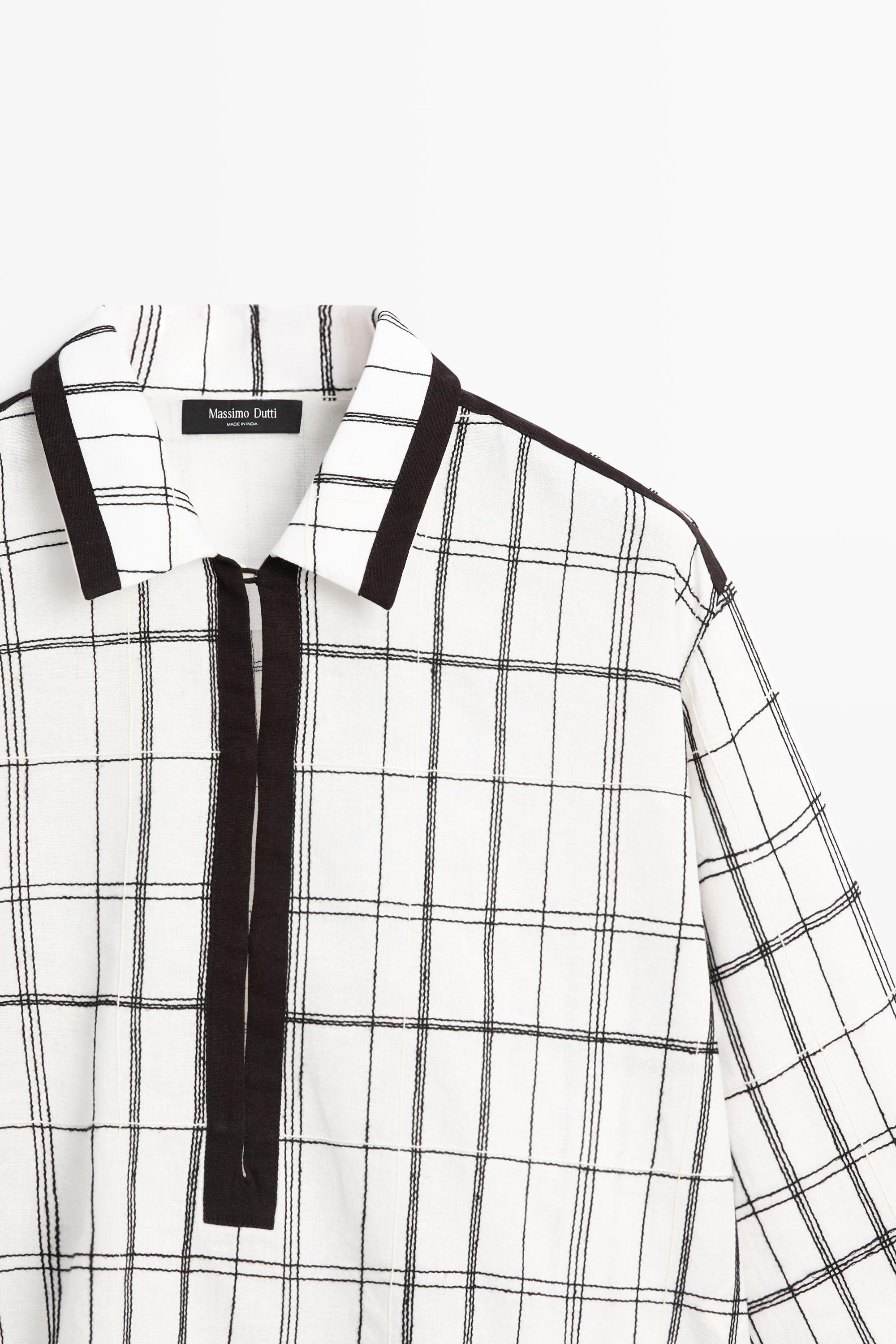 Cotton blend check shirt — WHITE