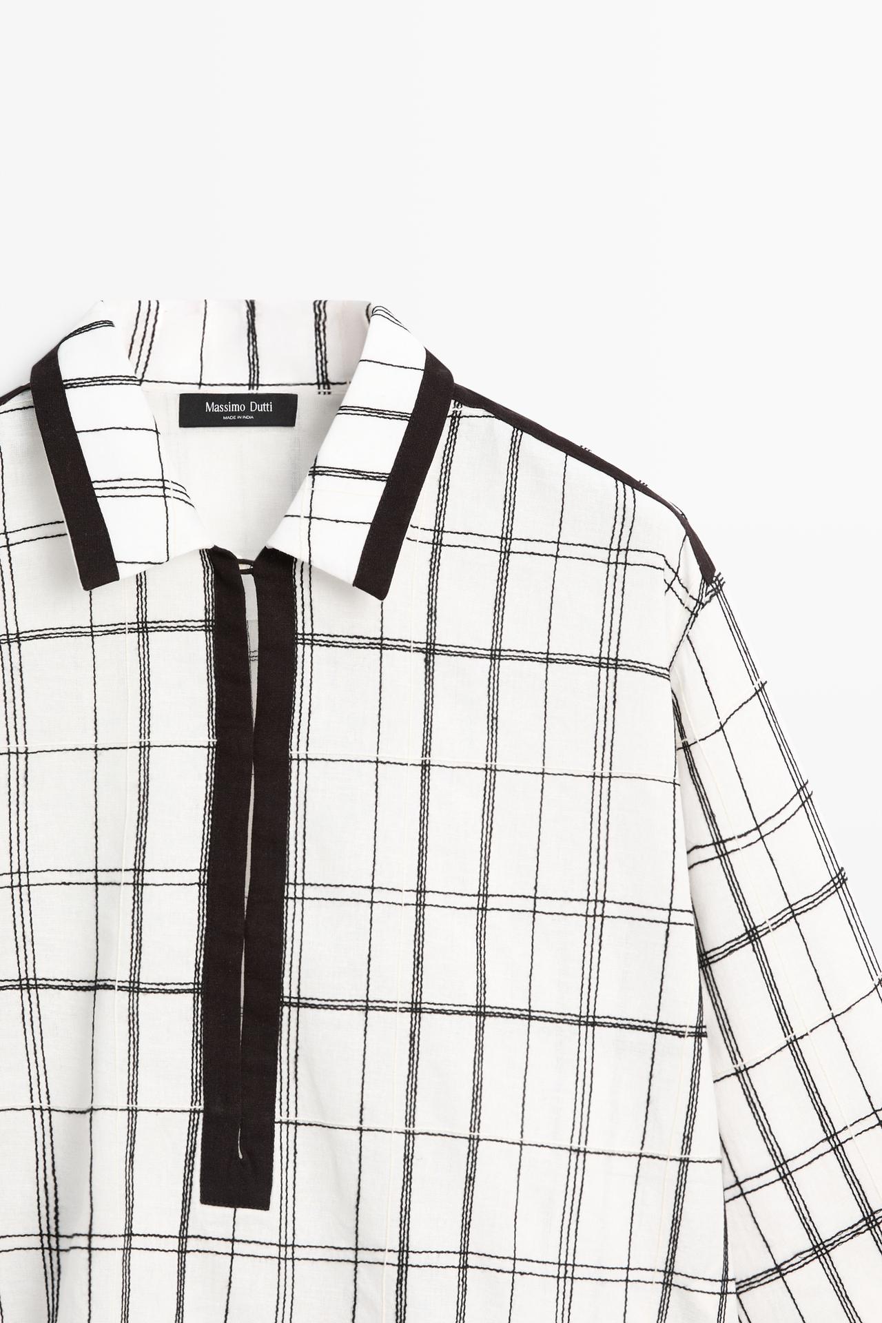 Cotton blend check shirt — WHITE