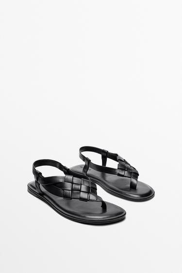 Flat woven leather sandals — BLACK 3
