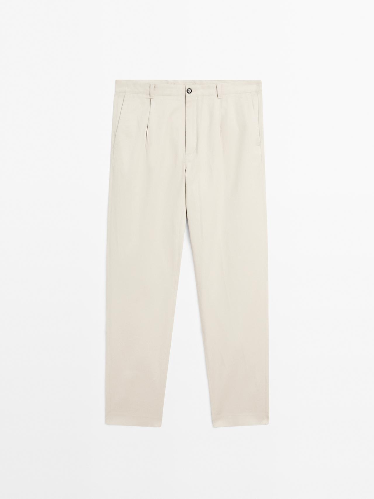 Massimo Dutti - Herre - Straight Fit Bukser Med Læg - Beige - 38