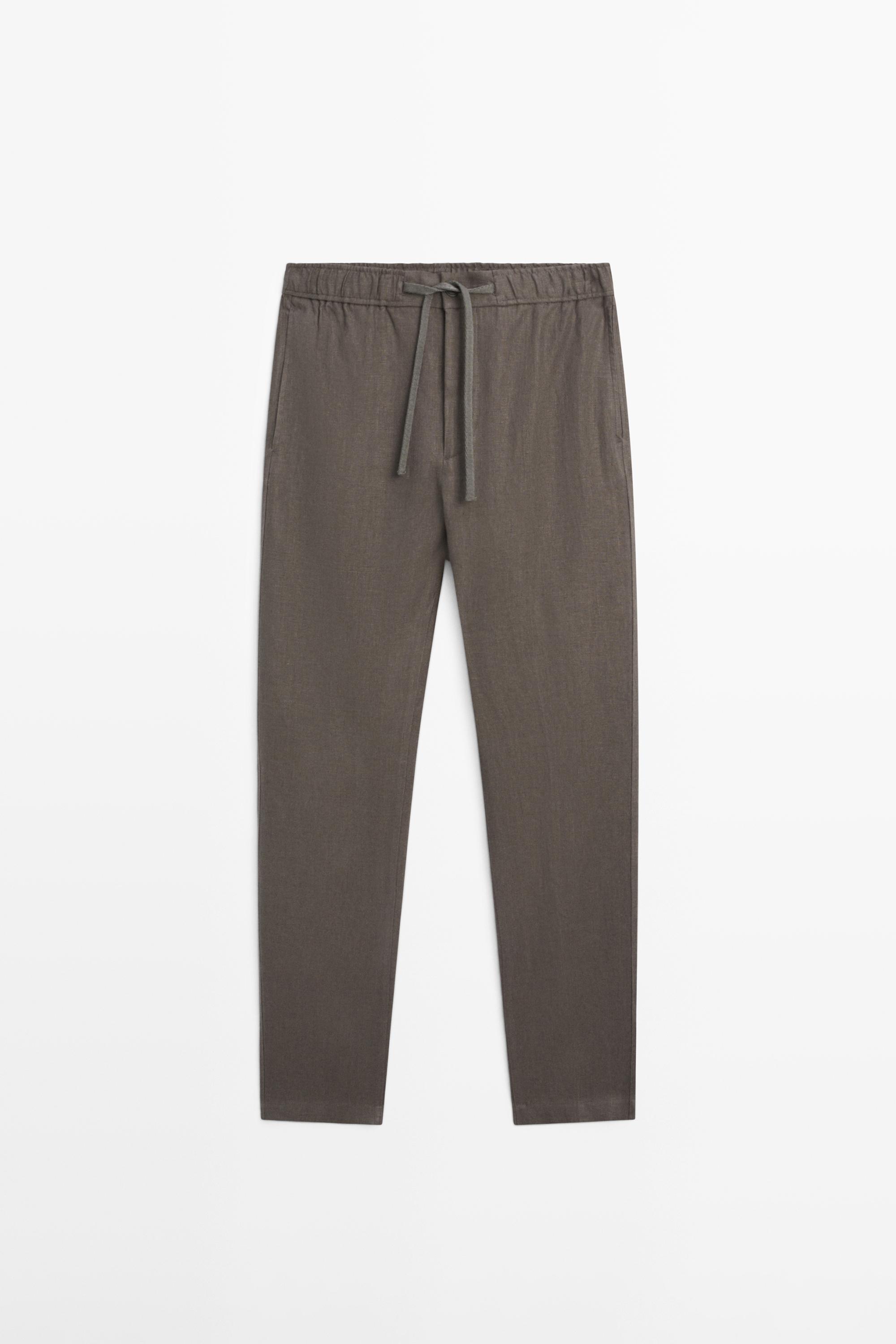 Linen jogger fit pants — Greyish green