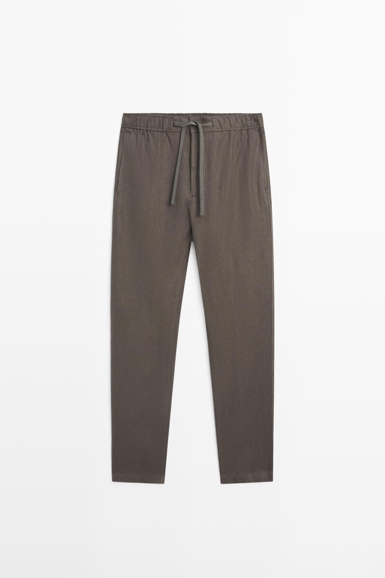 Linen jogger fit pants — Greyish green