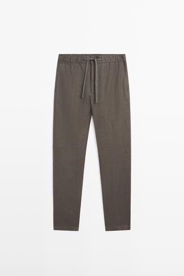 Linen jogger fit pants — Greyish green 2
