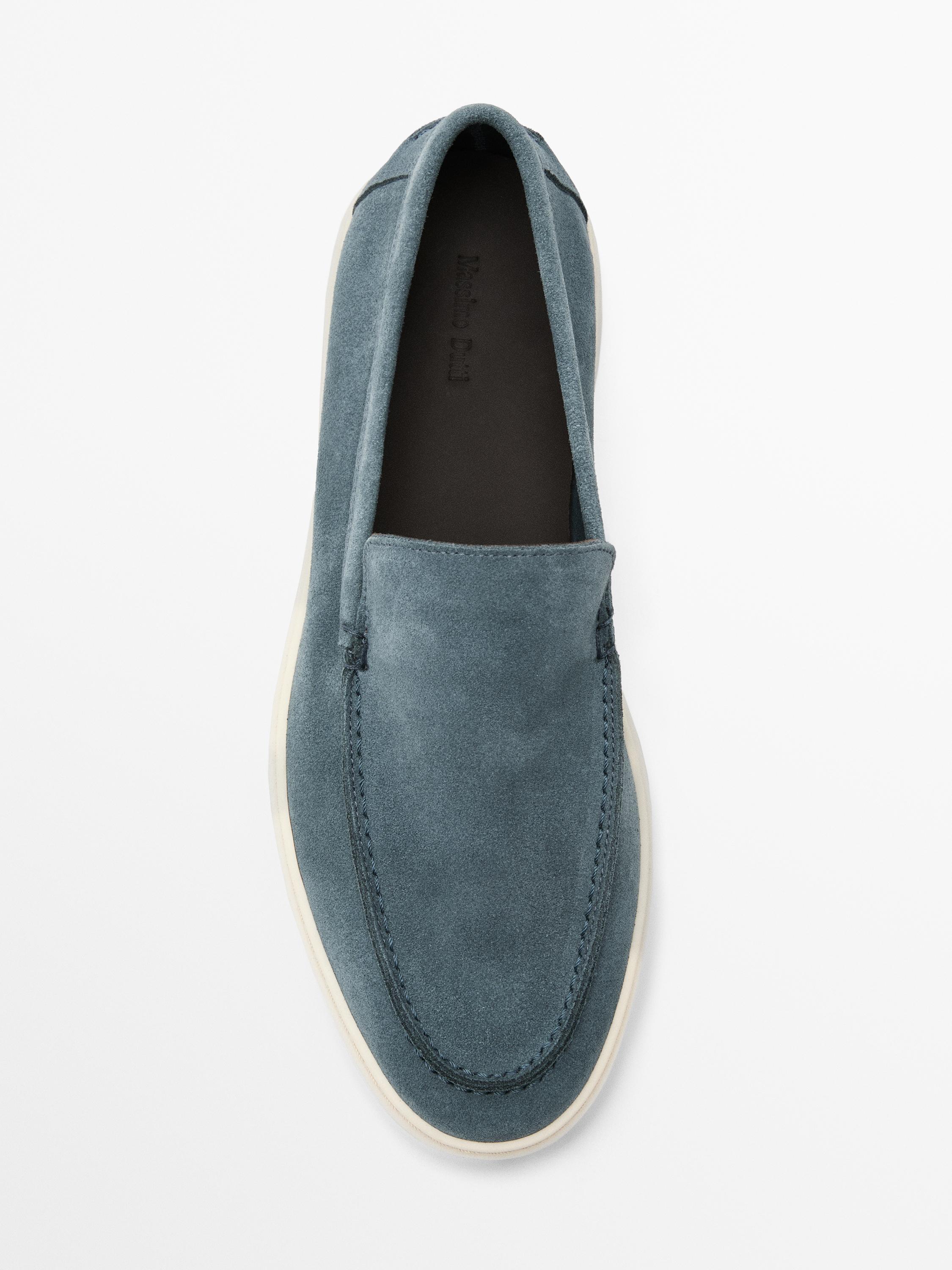 Split leather loafers with moc toe