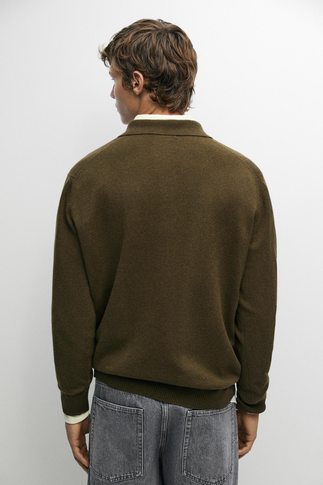 Wool blend polo sweater — DARK OLIVE GREEN