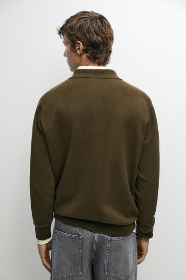 Wool blend polo sweater — DARK OLIVE GREEN 5