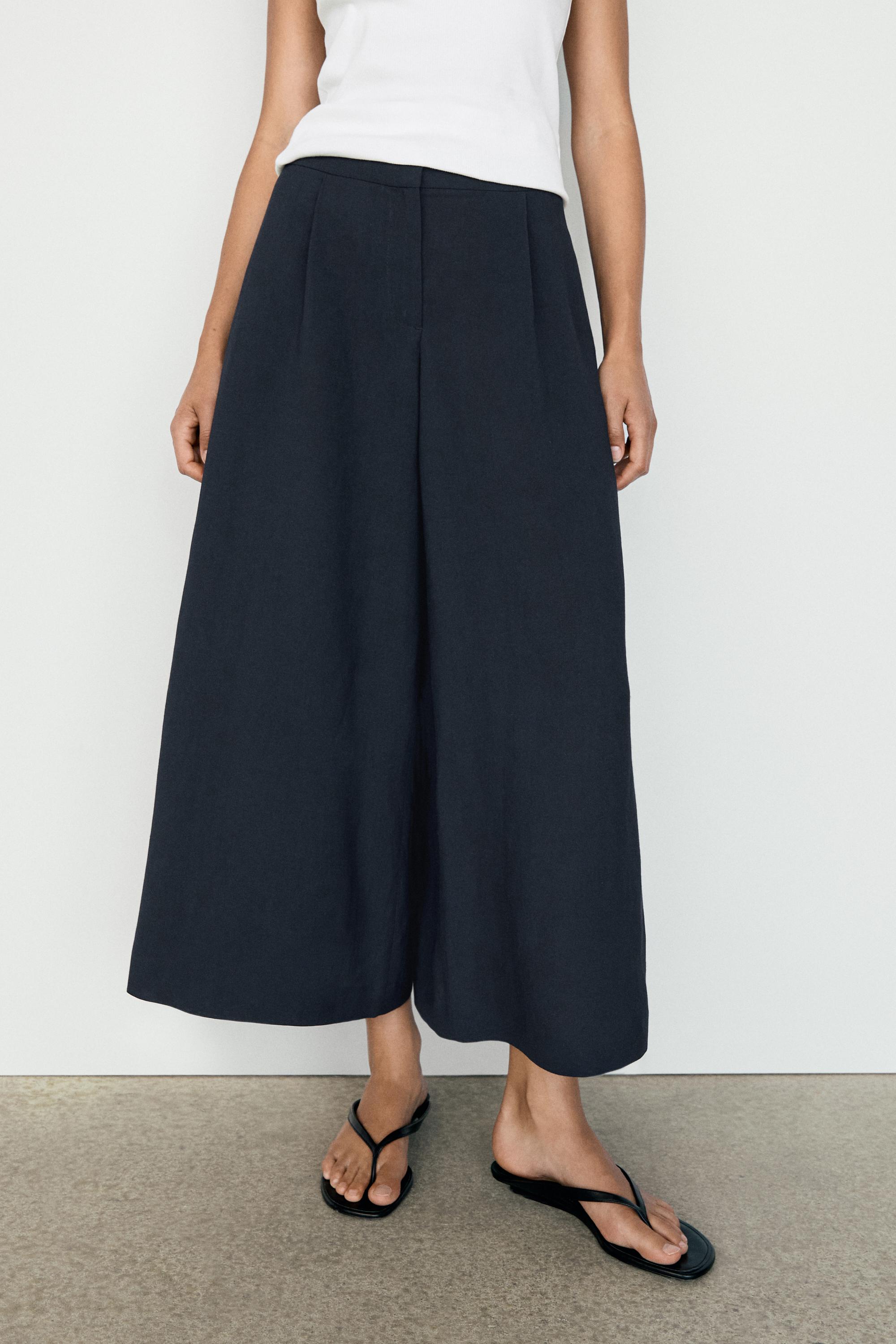 Flowing pleated wide-leg pants — DEEP BLUE