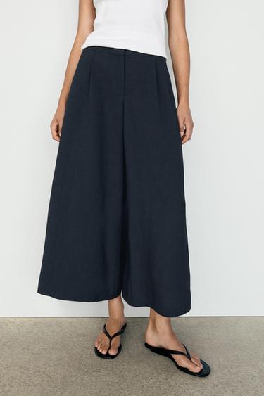 Flowing pleated wide-leg pants — DEEP BLUE 8