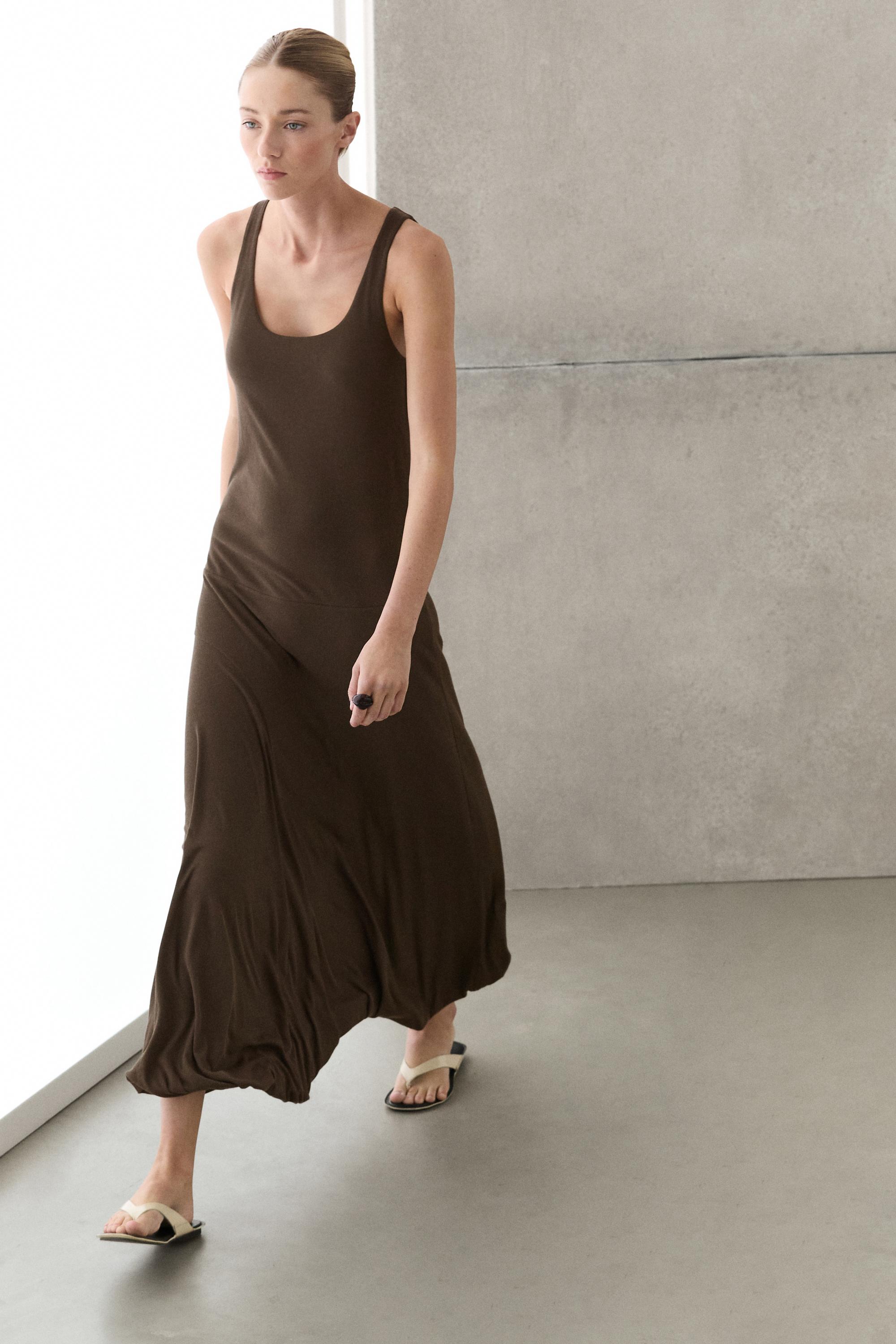 Midi dress with puffed detail — Khaki