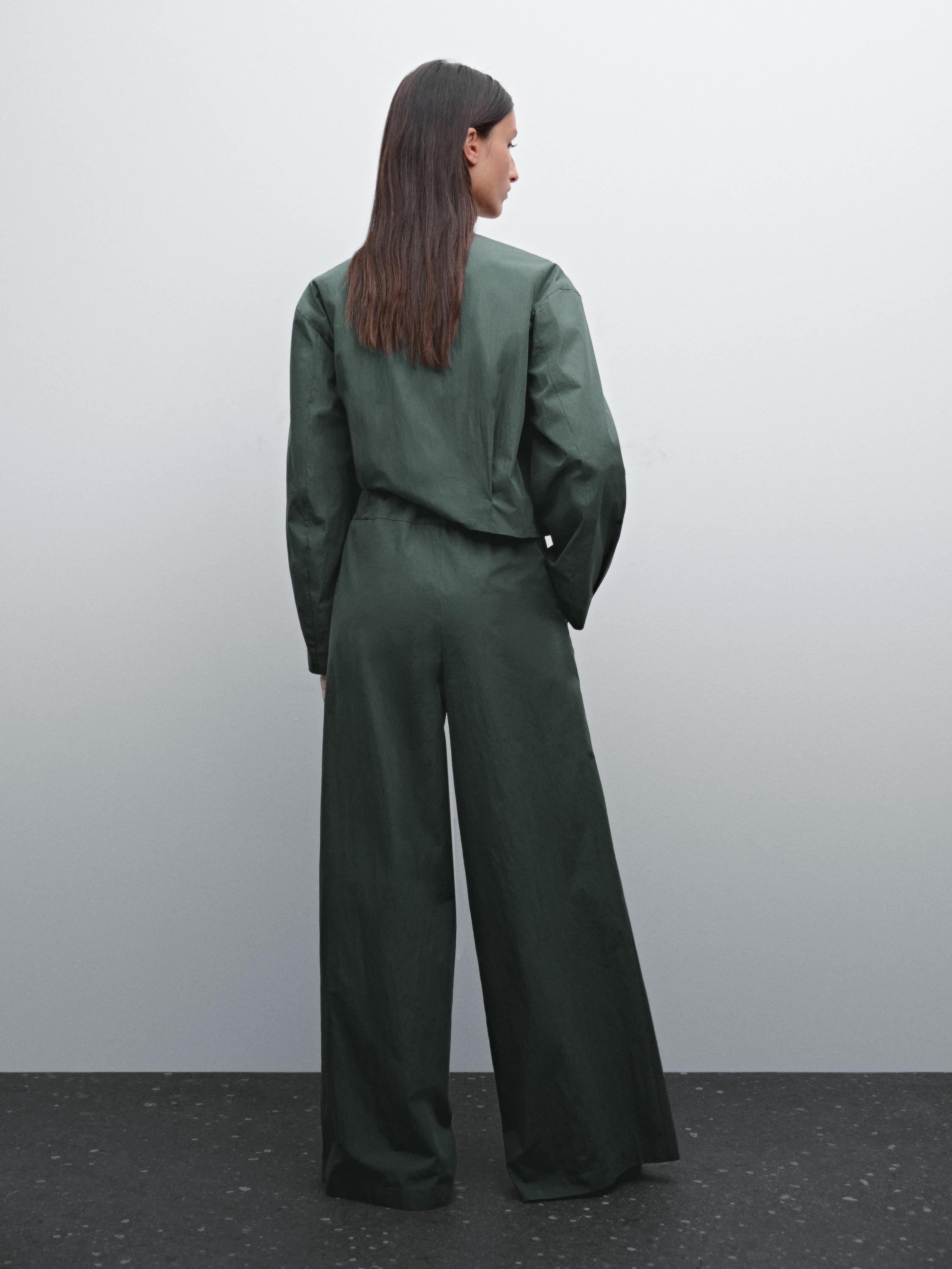 Poplin trousers with elasticated waistband