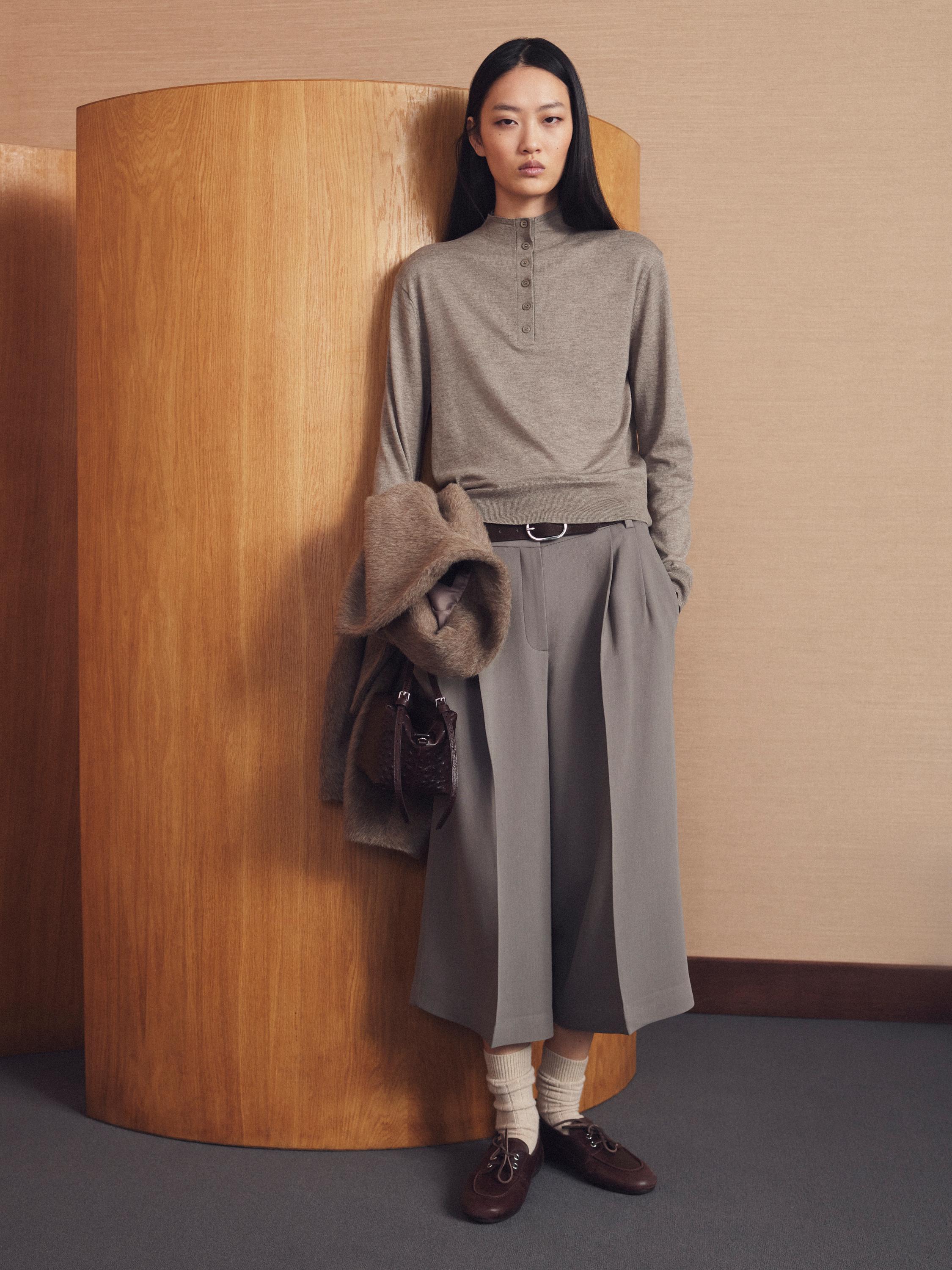 Buttoned mock turtleneck knit sweater — MEDIUM ECRU