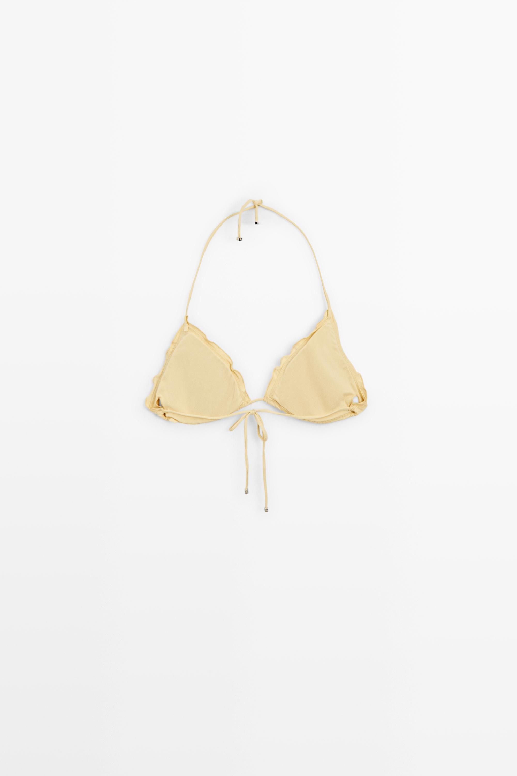 Ruffled triangle bikini top — Vanilla