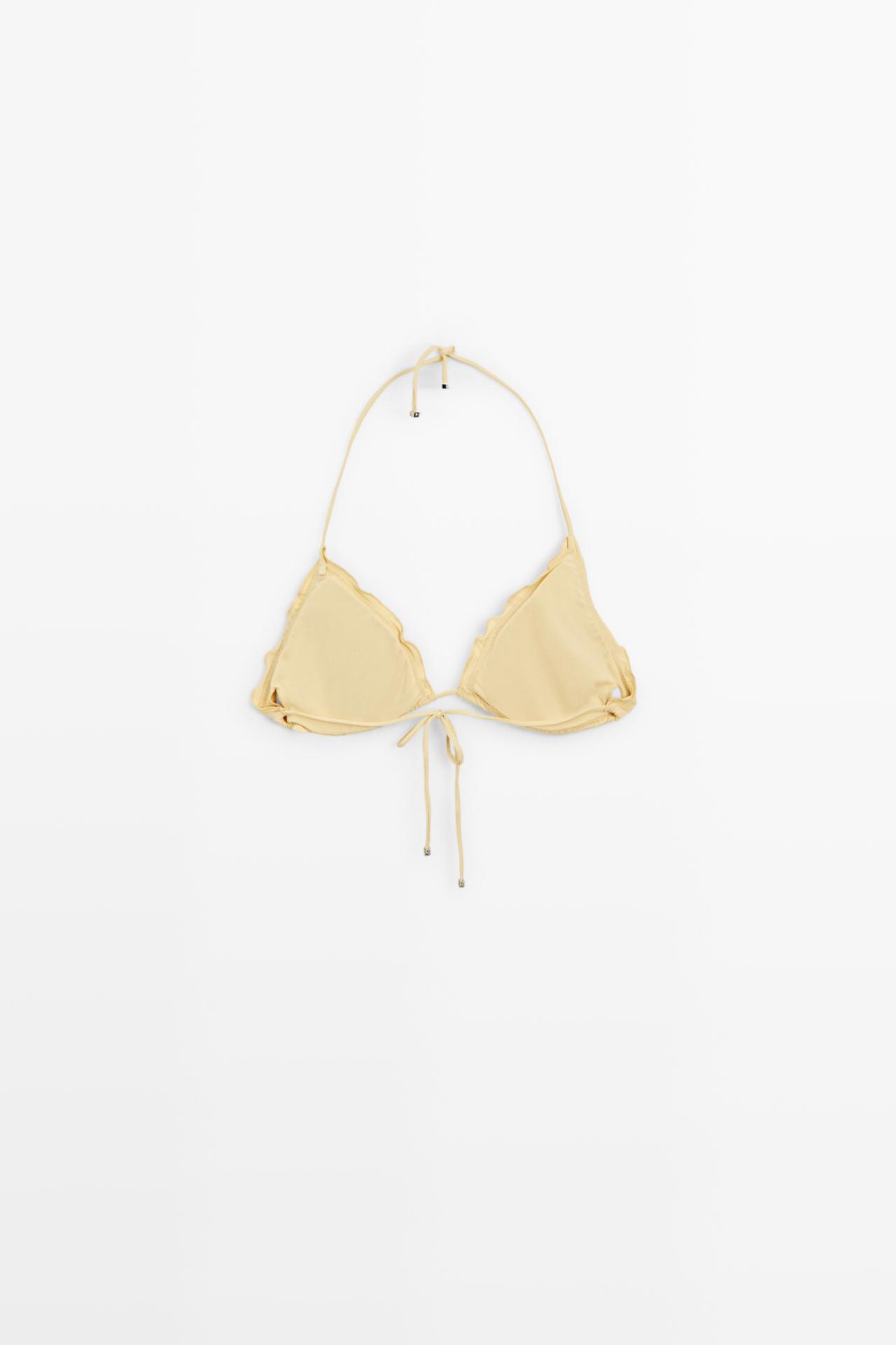 Ruffled triangle bikini top — Vanilla