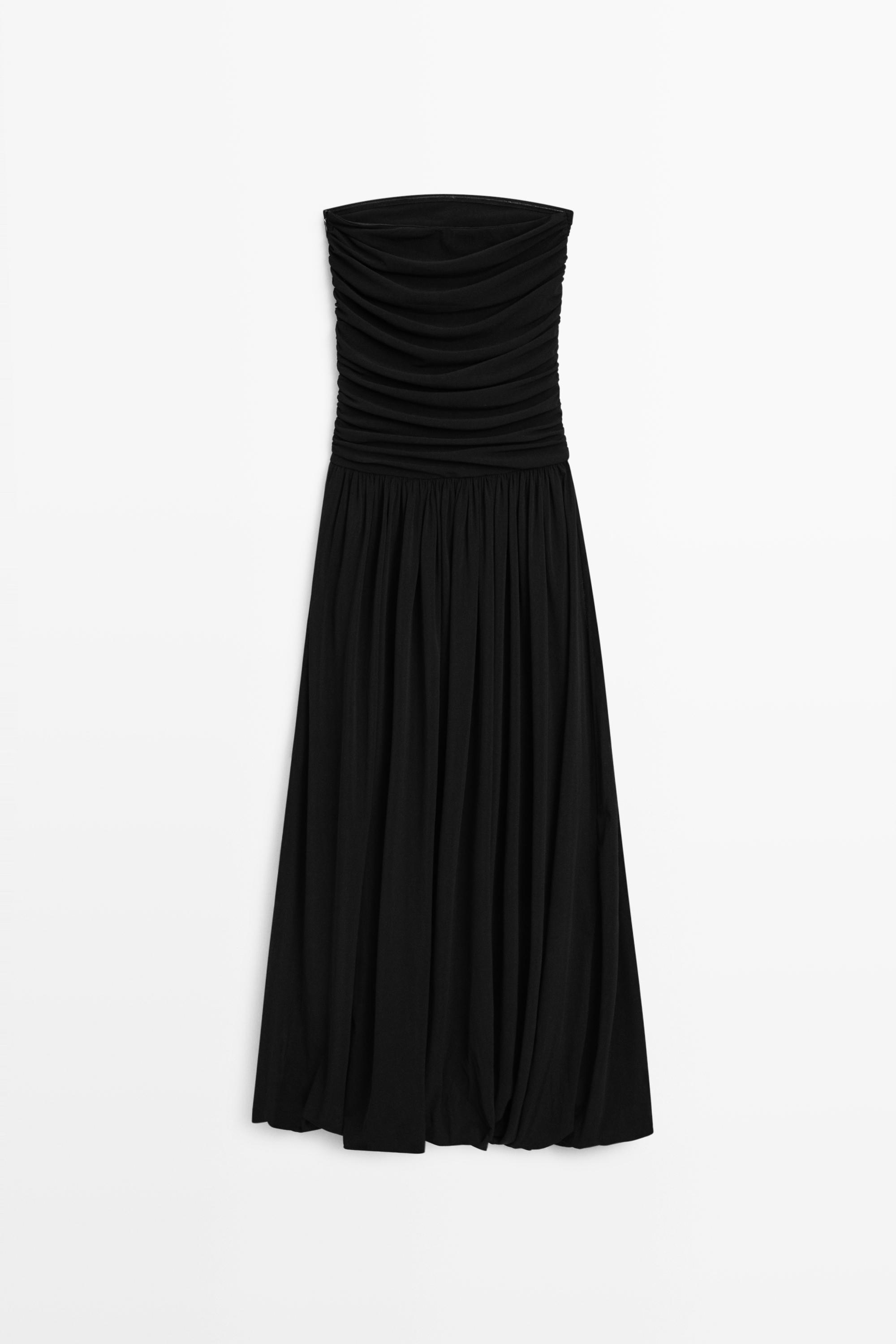 Strapless balloon midi dress — BLACK